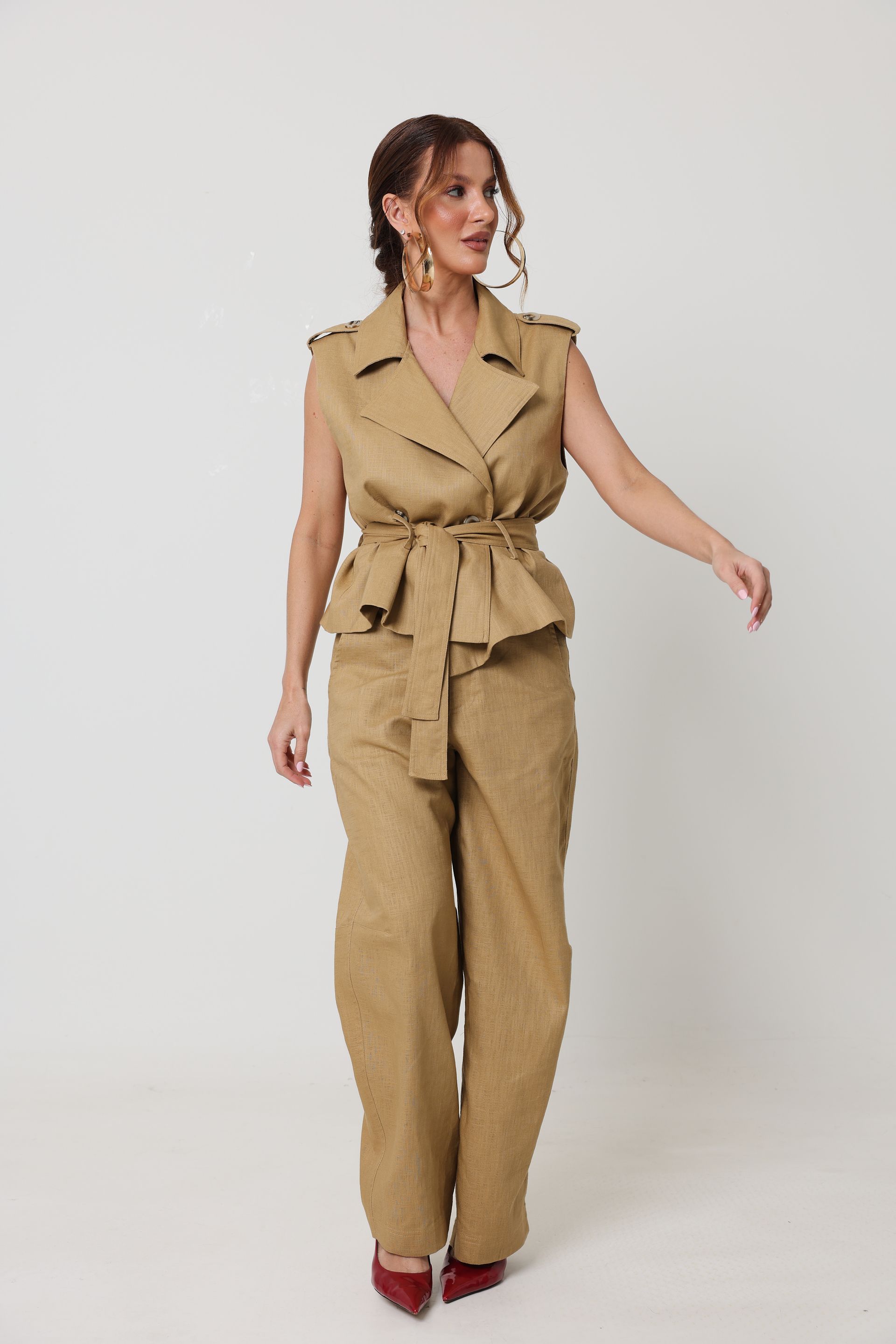 Calça Feminina Alfaiataria Caqui