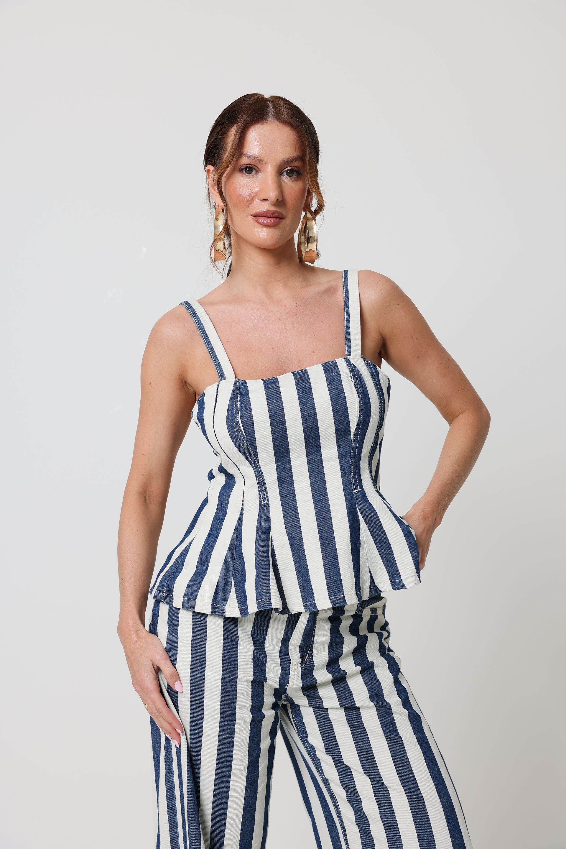 Foto do produto Top Peplum Sarja Listrado