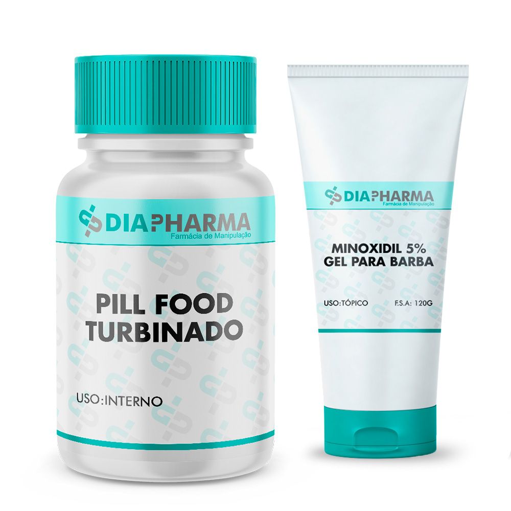 Pill Food Turbinado e Minoxidil em gel para barba 120g