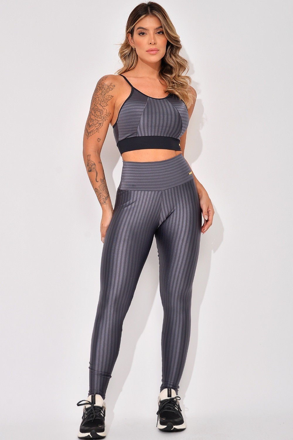 Conjunto Legging Cintura Alta Fitness Cinza New Vision