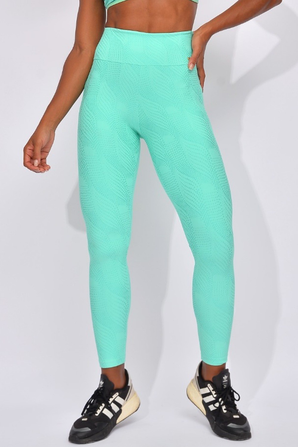 Legging Fitness Cintura Alta Verde Jacquard Wave