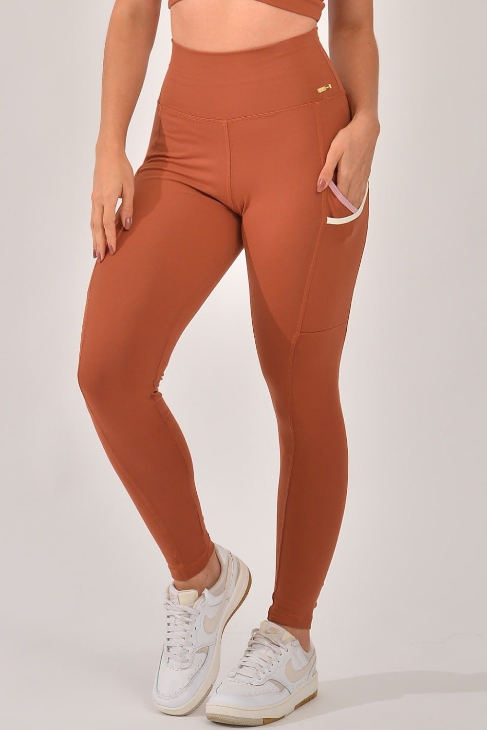 Legging Fitness Com Bolso Marrom Core