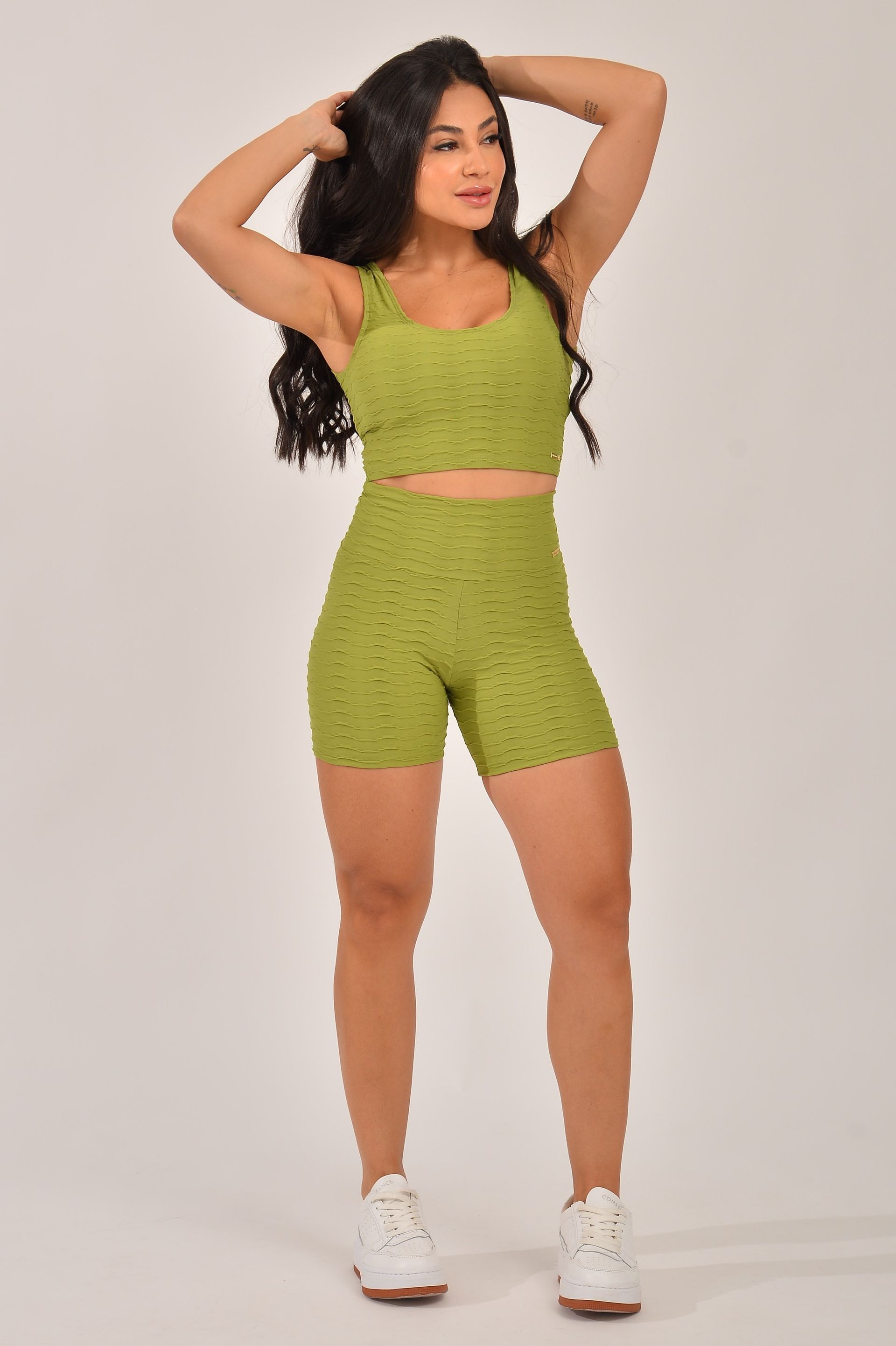 Conjunto Short Fitness Jacquard Verde Active