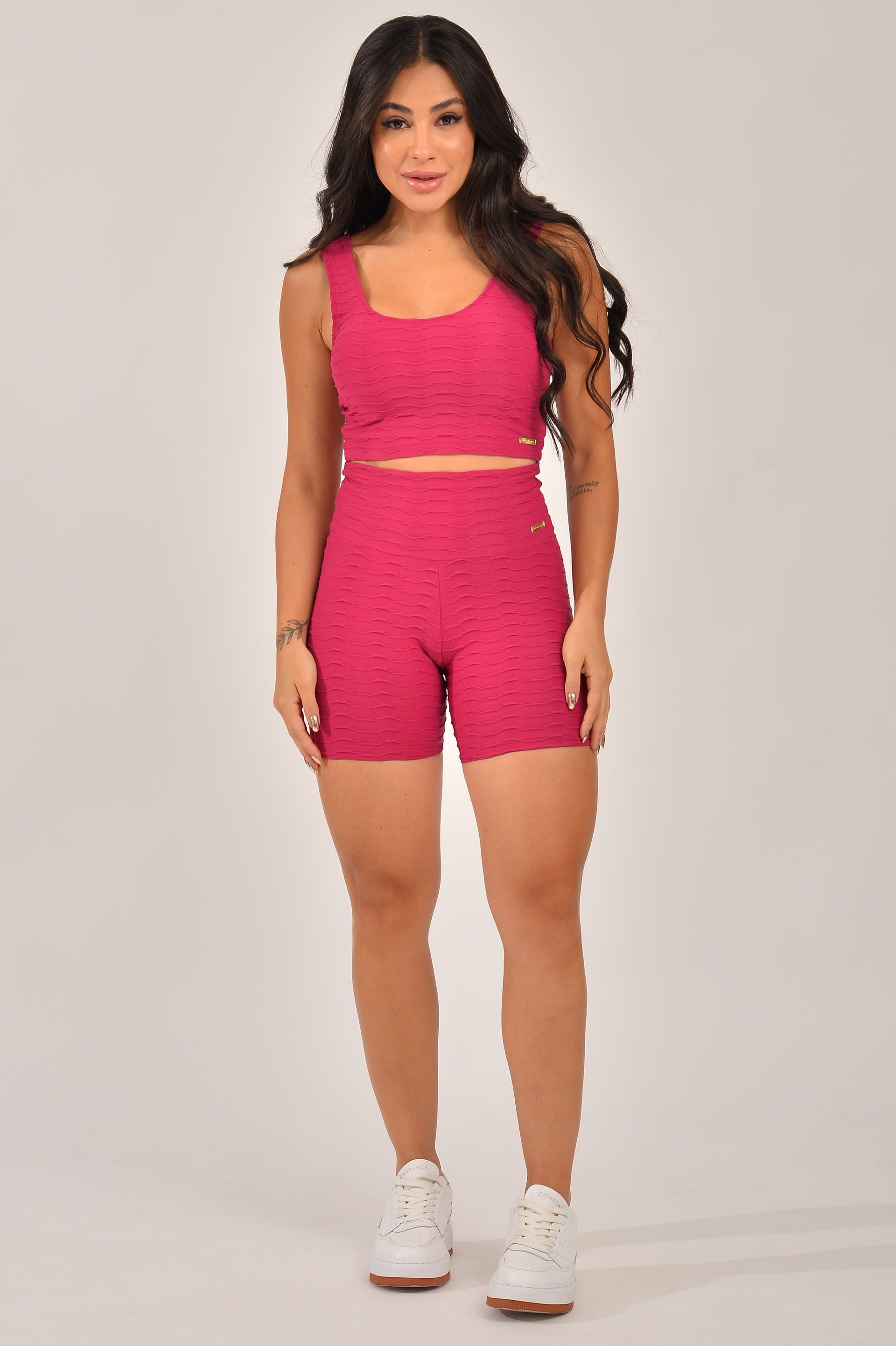 Conjunto Bermuda Fitness Jacquard Rosa Active