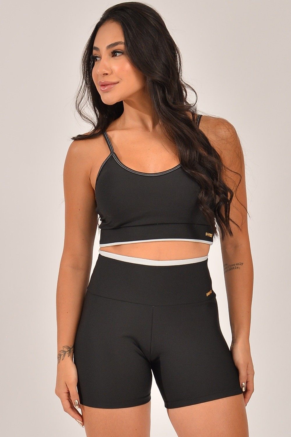 Conjunto Short Fitness Cintura Alta Preto Duo