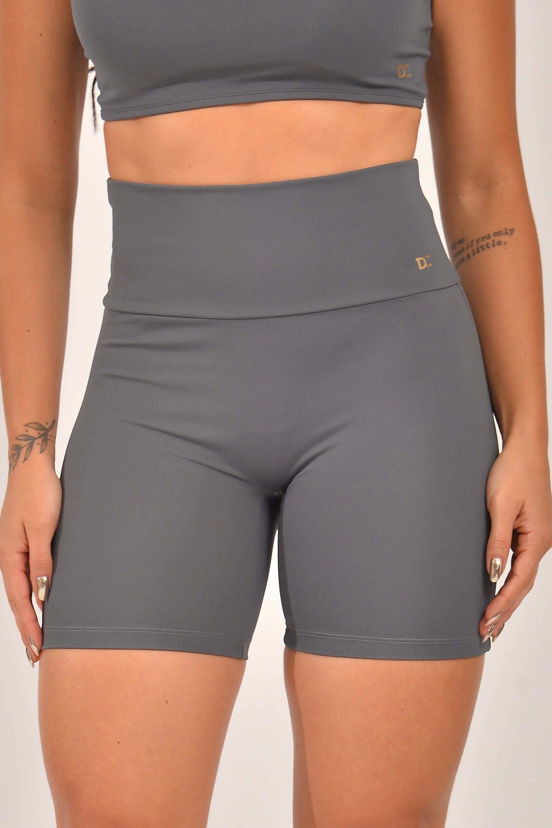 Bermuda Fitness Cintura Alta Cinza Flex