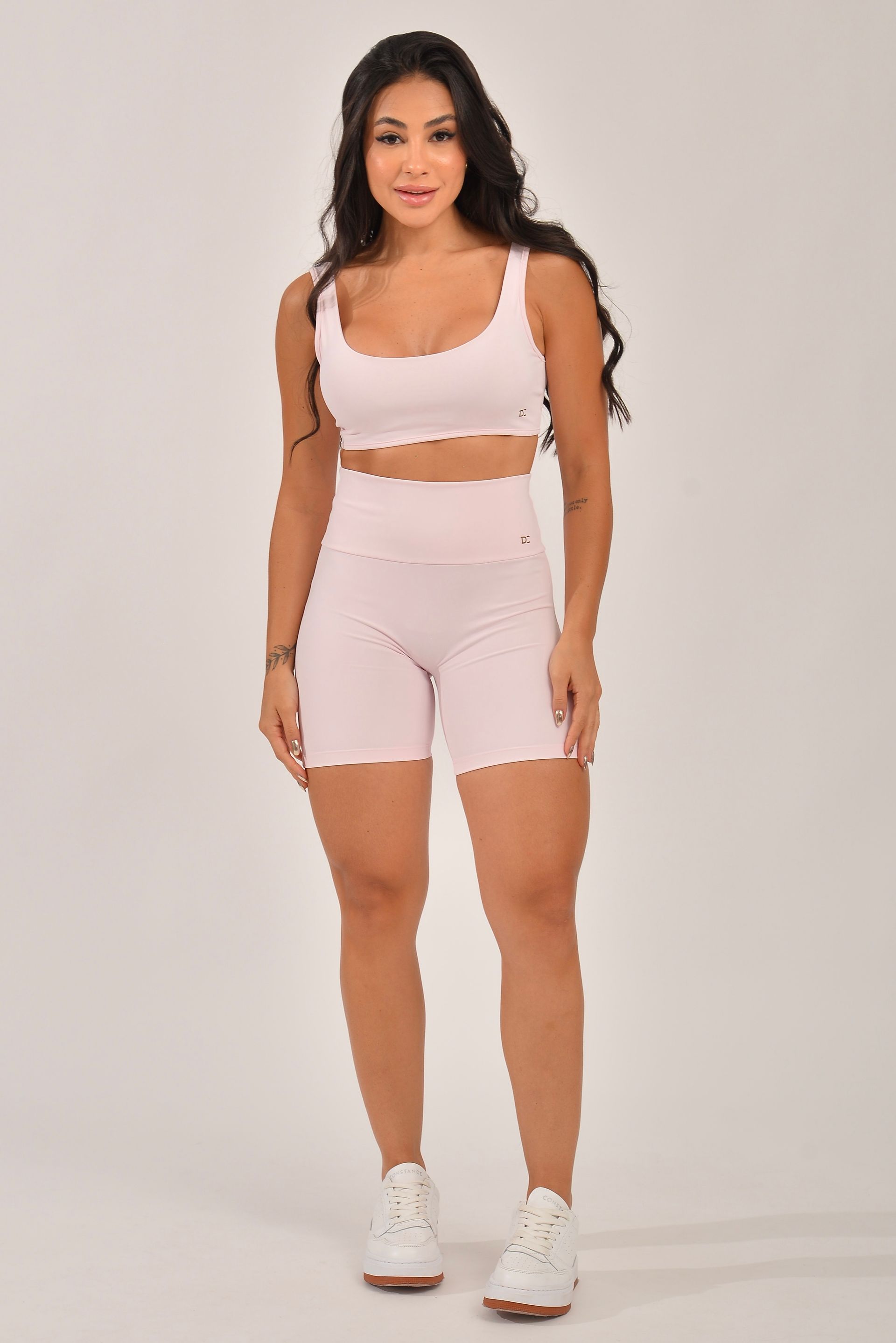 Conjunto Bermuda Fitness Cintura Alta Rosa Bebe Flex
