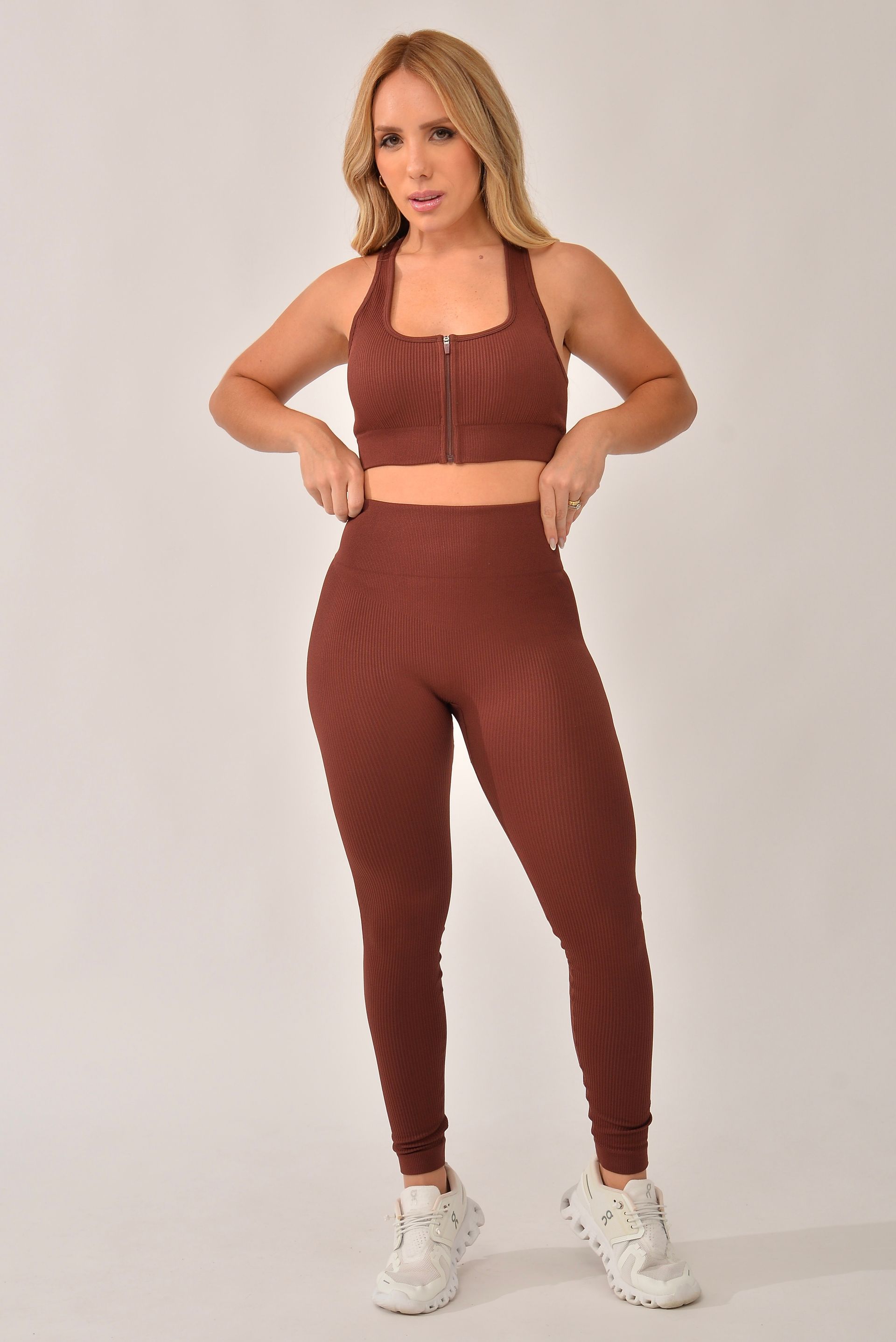 Conjunto Legging Canelada Básica Marrom Bold