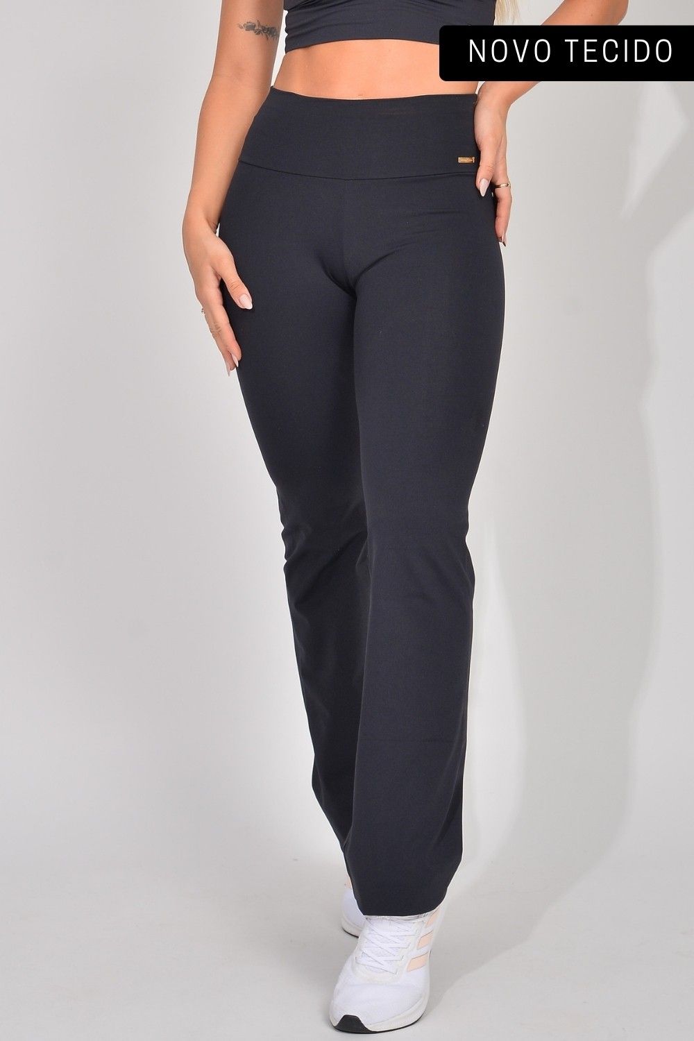 Calça Legging Fitness Cintura Alta Preta Bailarina Flare