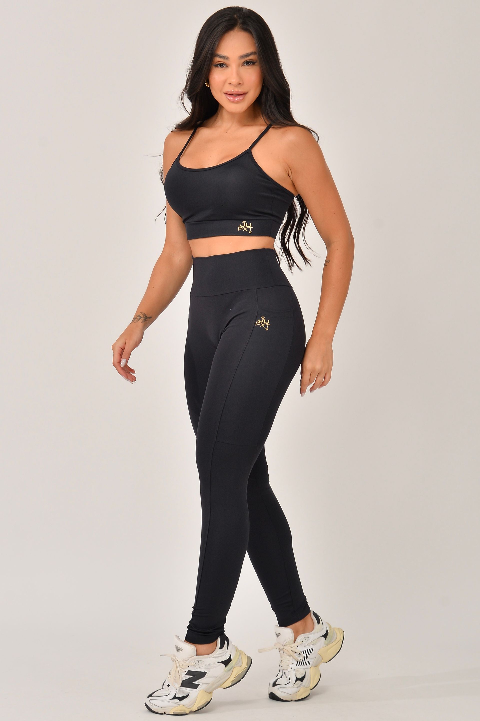 Conjunto Legging Com Bolso e Top Alcinha Preta JuPxt
