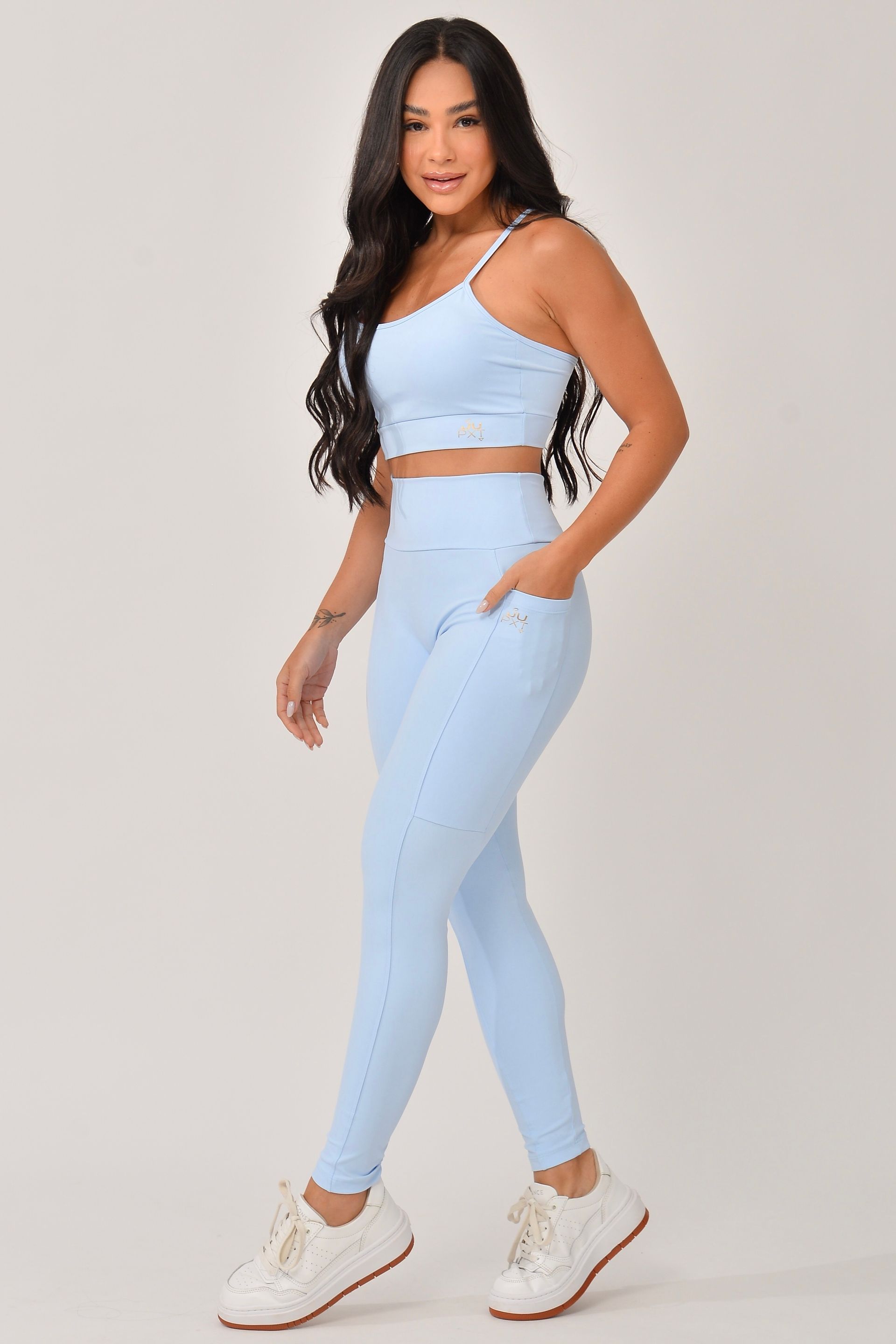 Conjunto Legging Com Bolso e Top Alcinha Azul JuPxt