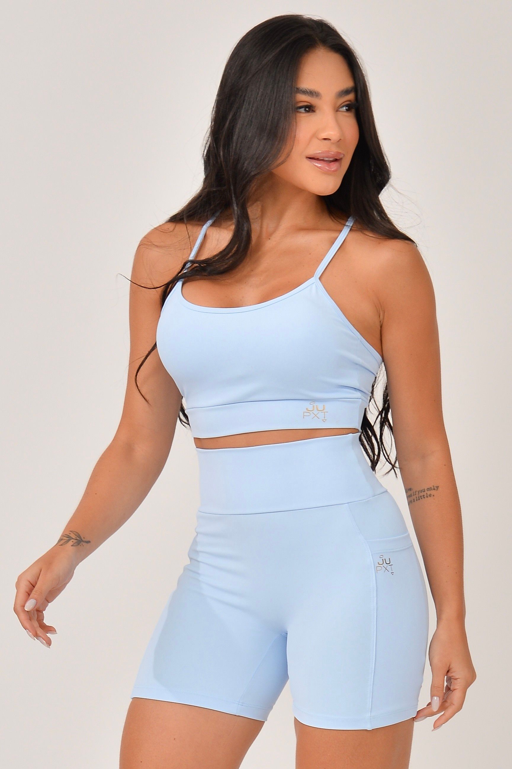 Conjunto Bermuda Com Bolso e Top Alcinha Azul JuPxt