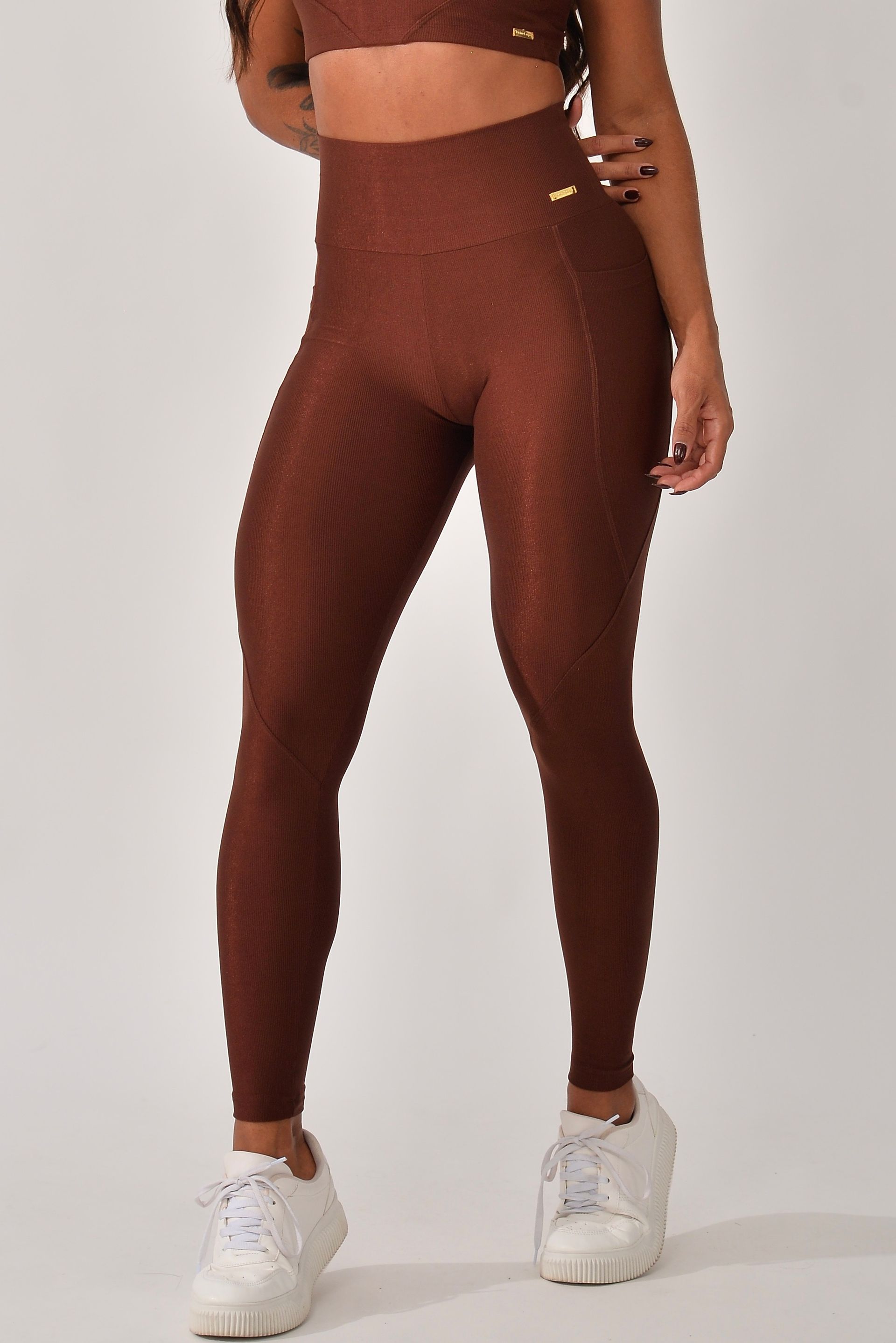 Legging Fitness Com Bolso Marrom Pure