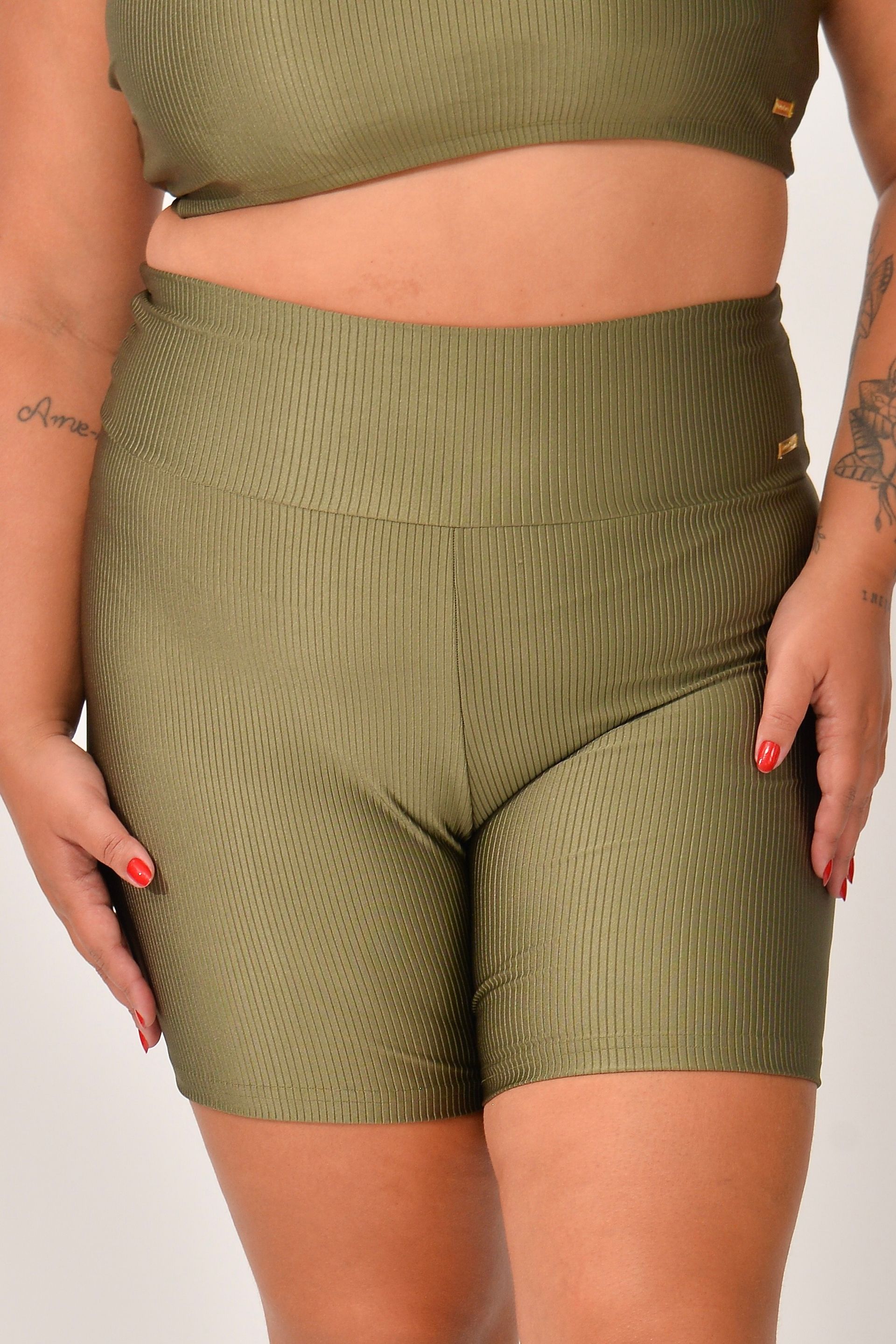 Short Plus Size Cintura Alta Verde Prada