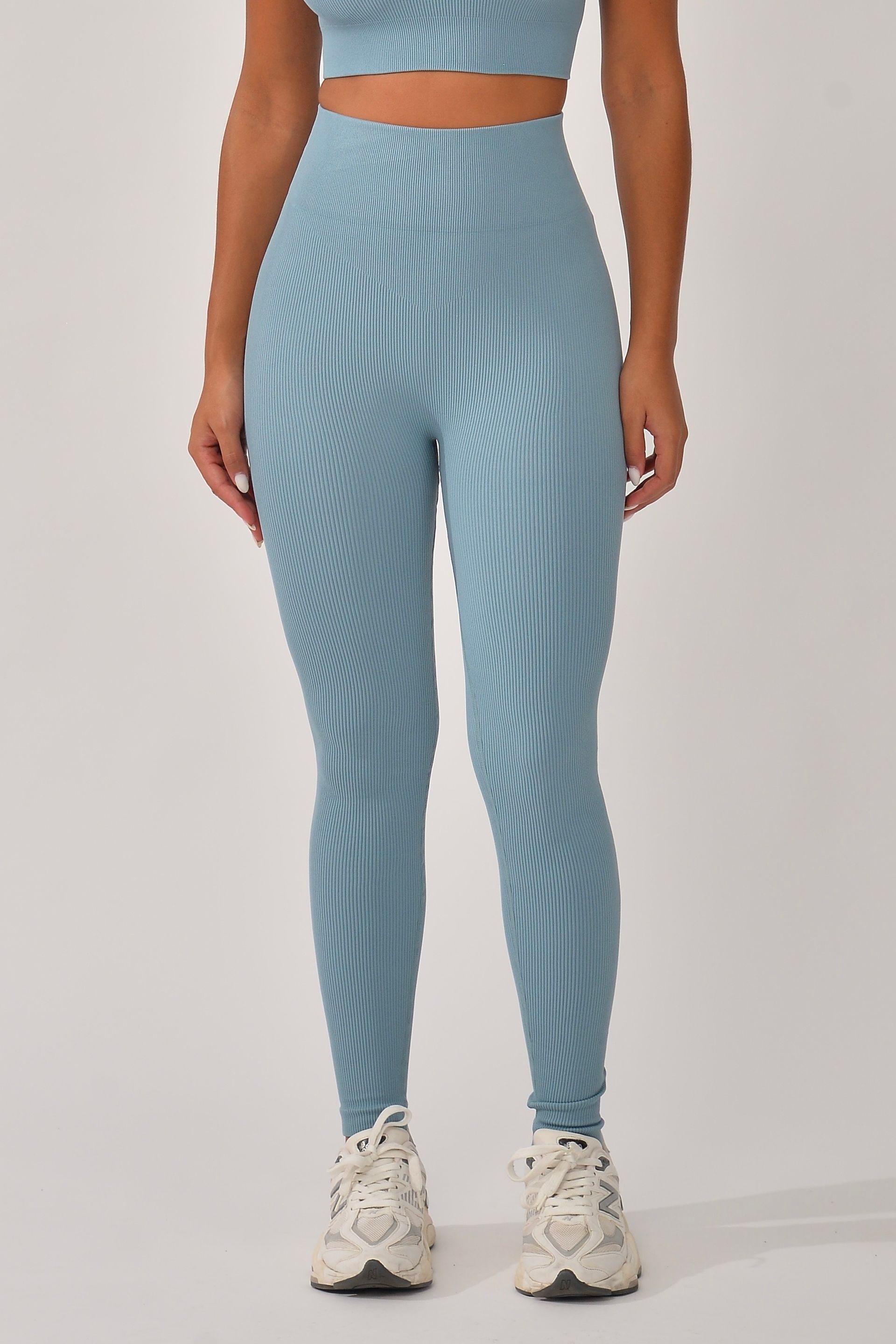 Legging Canelada Cós Alto Azul Claro Bela