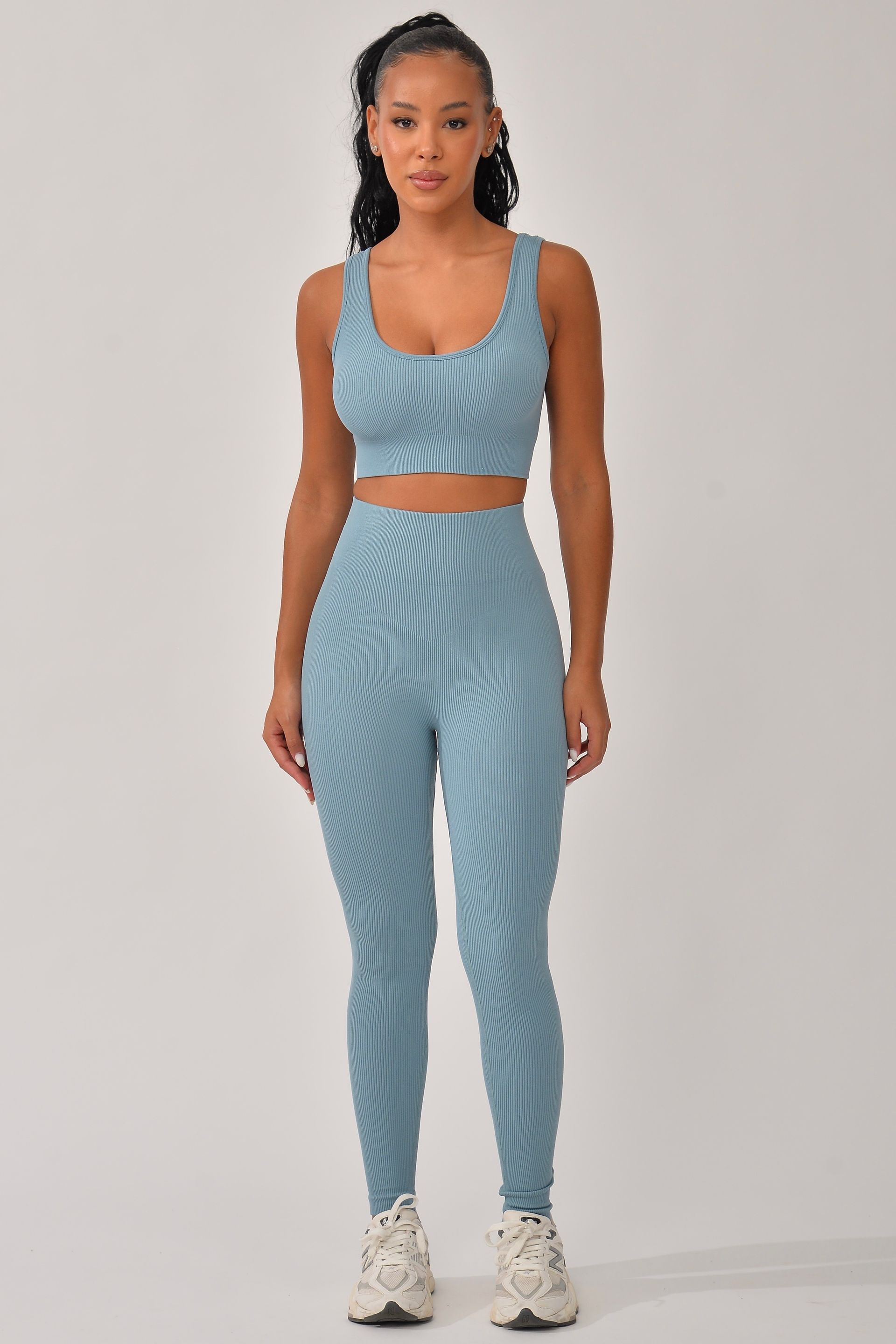 Conjunto Legging Canelada Cós Alto Azul Claro Bela