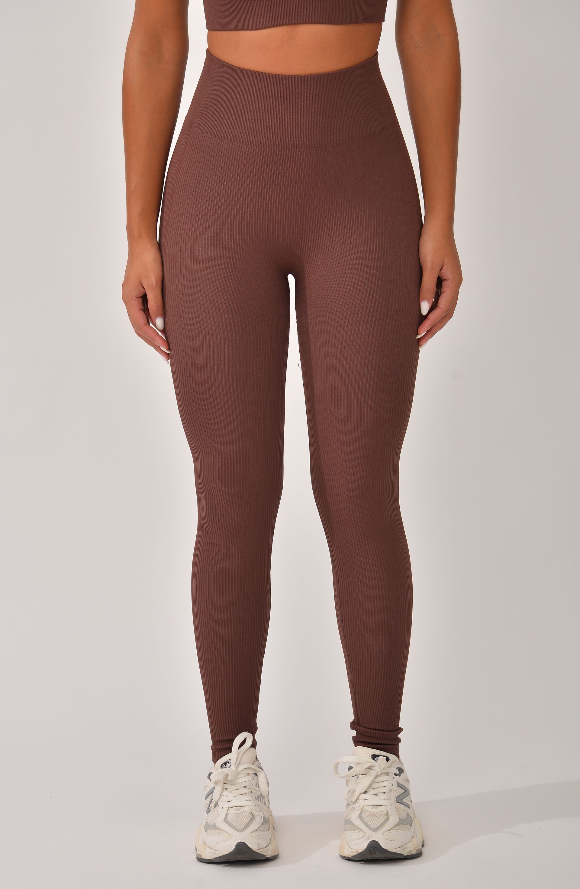 Legging Canelada Cós Alto Marrom Bela