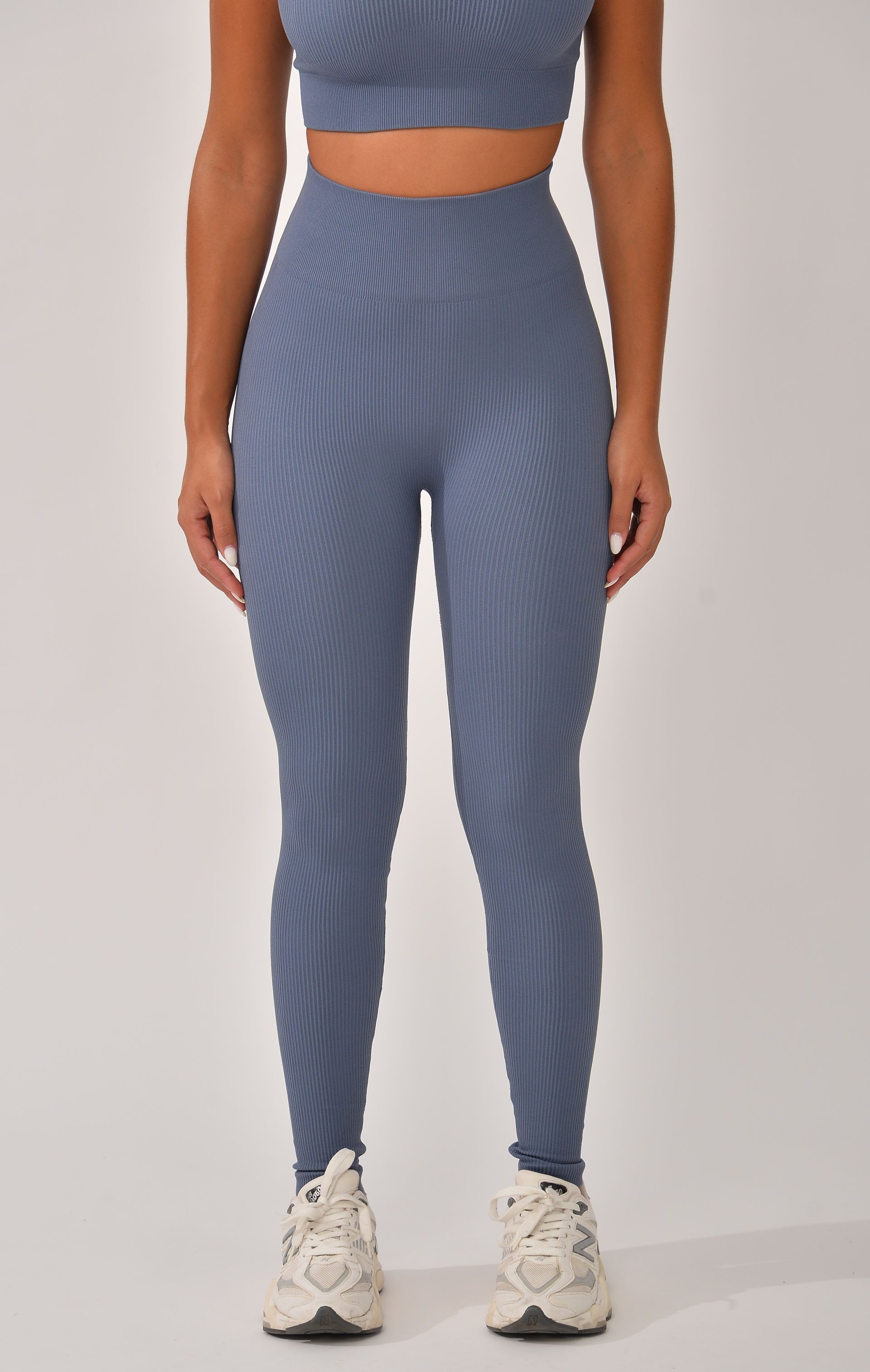 Legging Canelada Cós Alto Azul Bela