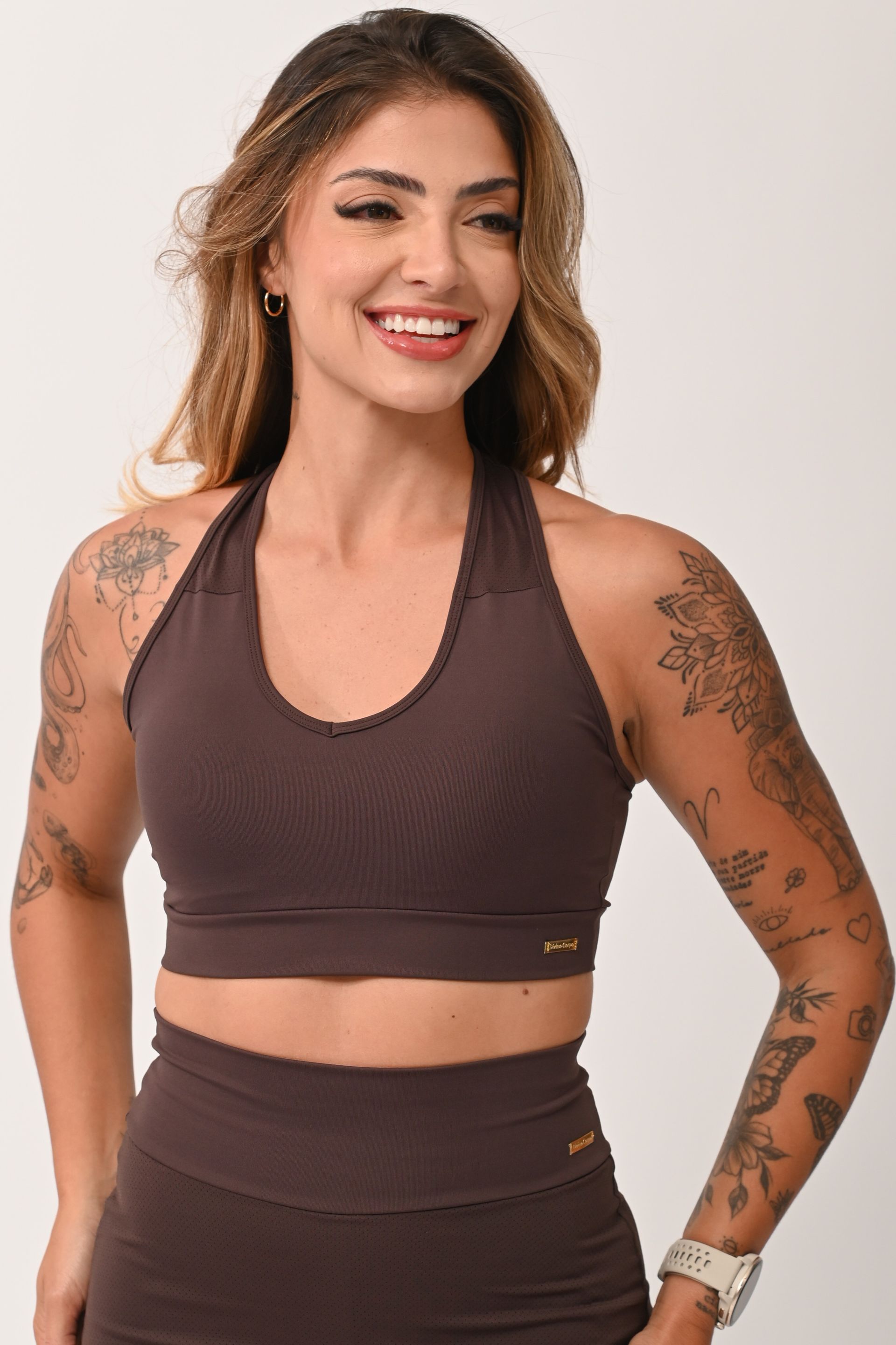 Top Fitness Com Bojo Marrom Fluir