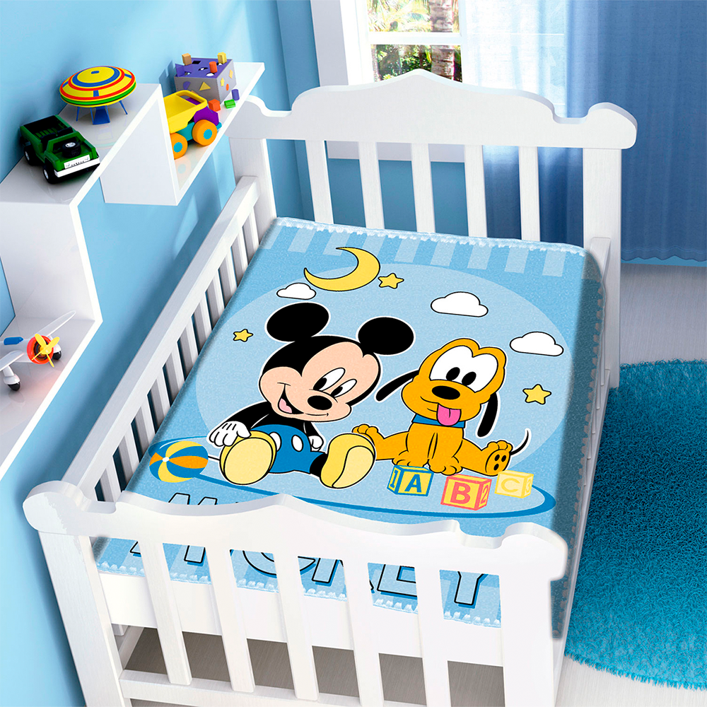 Cobertor de Berço Jolitex Raschel Mickey Mouse 90 x 110cm - Azul Mickey e Pluto