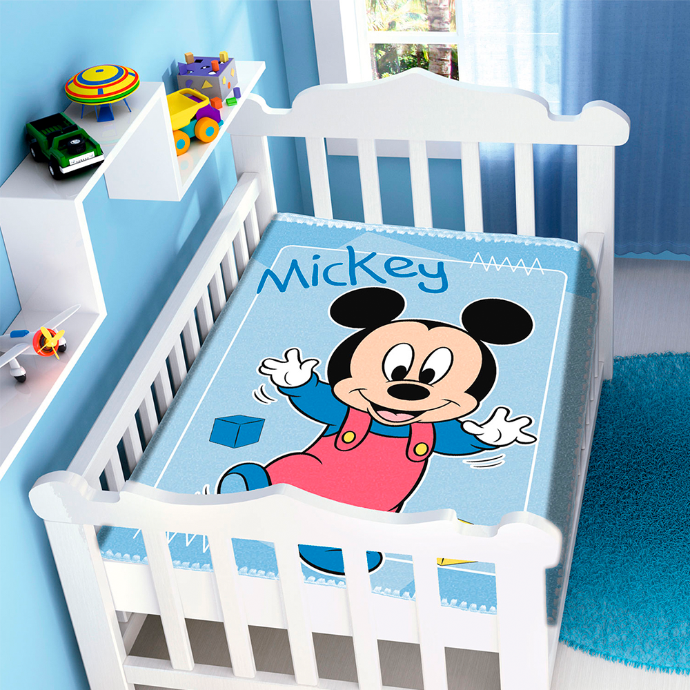 Cobertor de Berço Jolitex Raschel Mickey Mouse 90 x 110cm - Azul Passinho