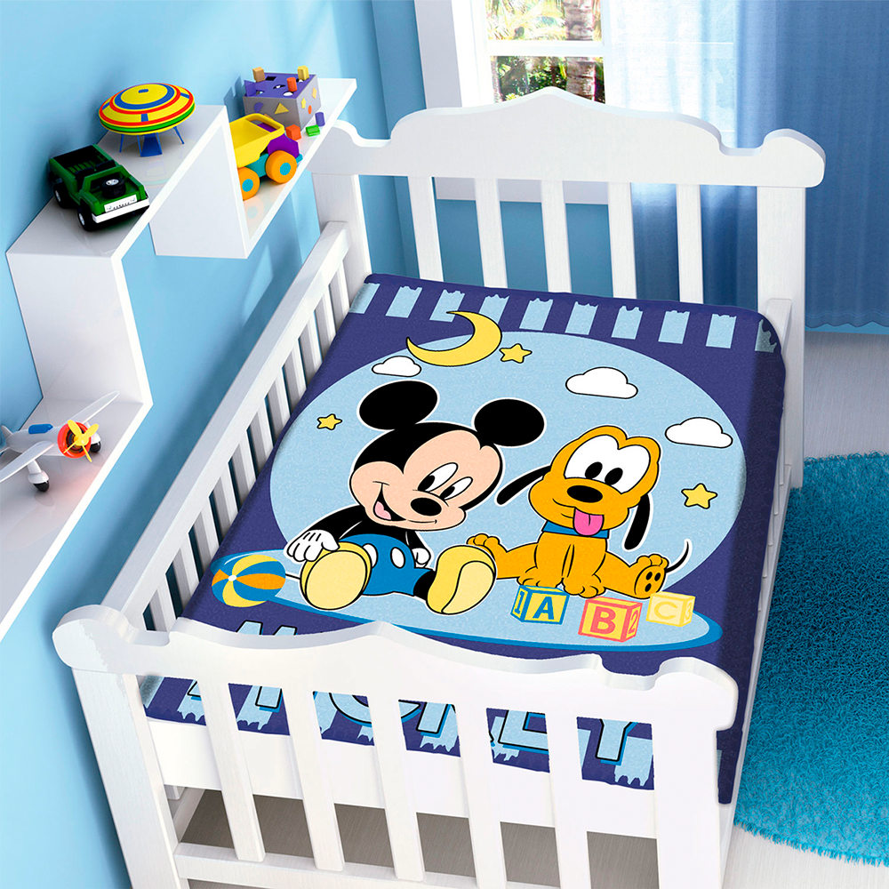 Cobertor de Berço Jolitex Raschel Mickey Mouse 90 x 110cm - Marinho Mickey e Pluto