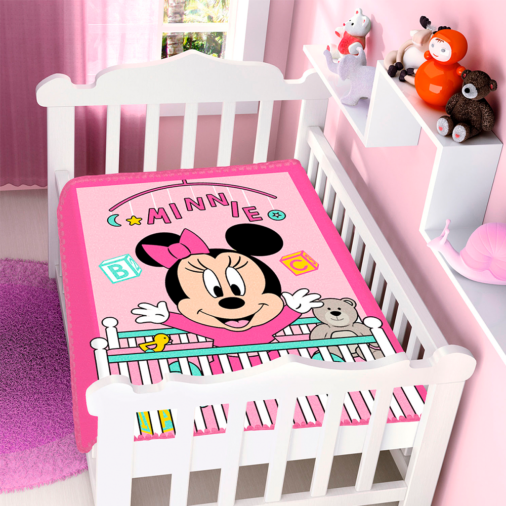 Cobertor de Berço Jolitex Raschel Minnie Mouse 90 x 110cm - Rosa Bercinho