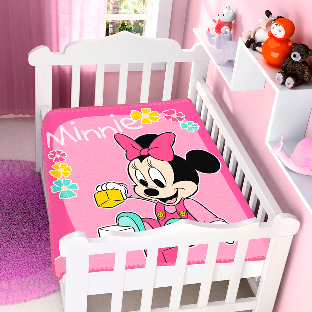 Cobertor de Berço Jolitex Raschel Minnie Mouse 90 x 110cm - Rosa Brincando