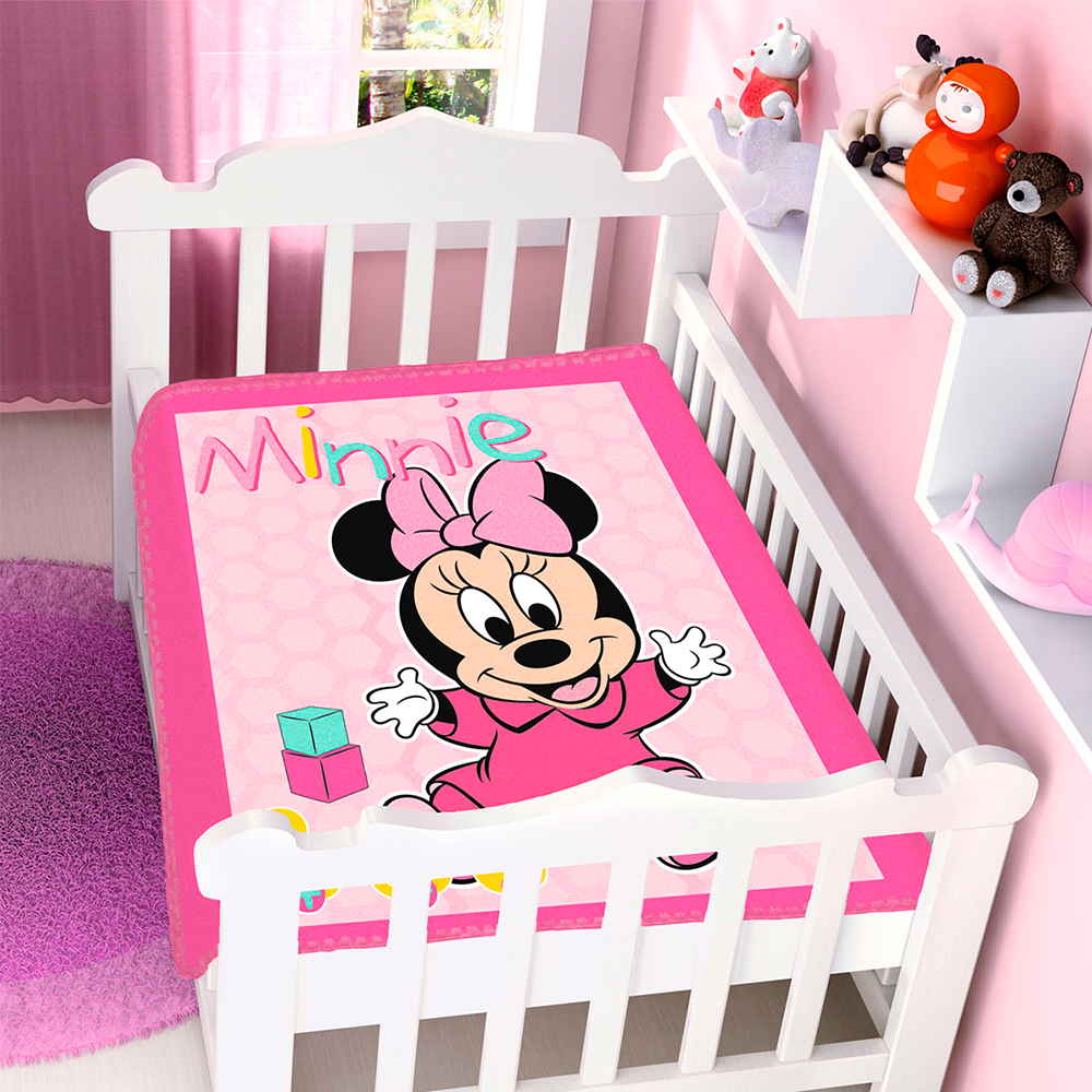 Cobertor de Berço Jolitex Raschel Minnie Mouse 90 x 110cm - Rosa Patinho