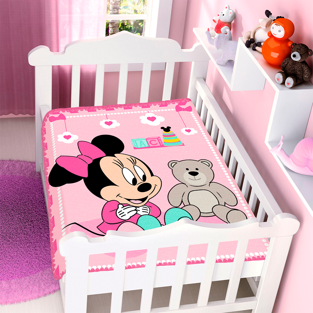 Cobertor de Berço Jolitex Raschel Minnie Mouse 90 x 110cm - Rosa Surpresa