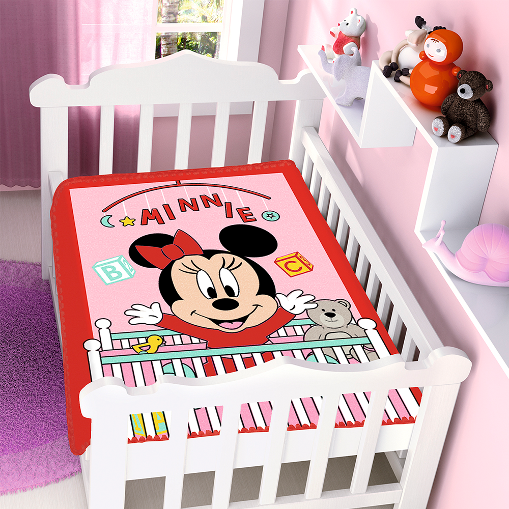 Cobertor de Berço Jolitex Raschel Minnie Mouse 90 x 110cm - Vermelho Bercinho