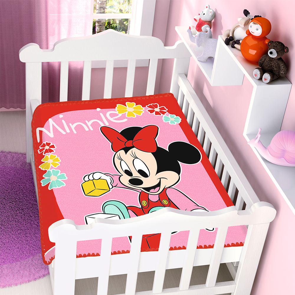 Cobertor de Berço Jolitex Raschel Minnie Mouse 90 x 110cm - Vermelho Brincando