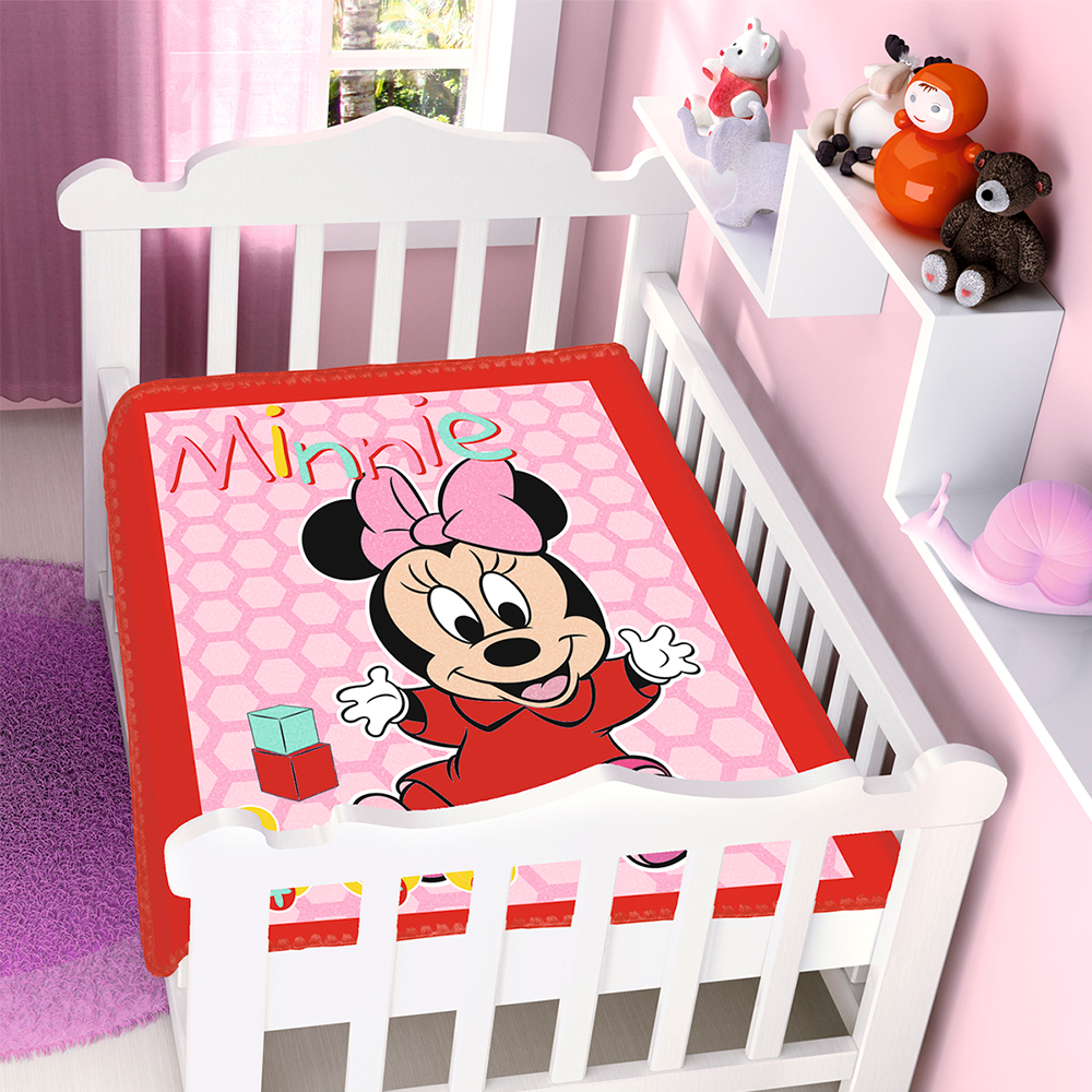 Cobertor de Berço Jolitex Raschel Minnie Mouse 90 x 110cm - Vermelho Patinho