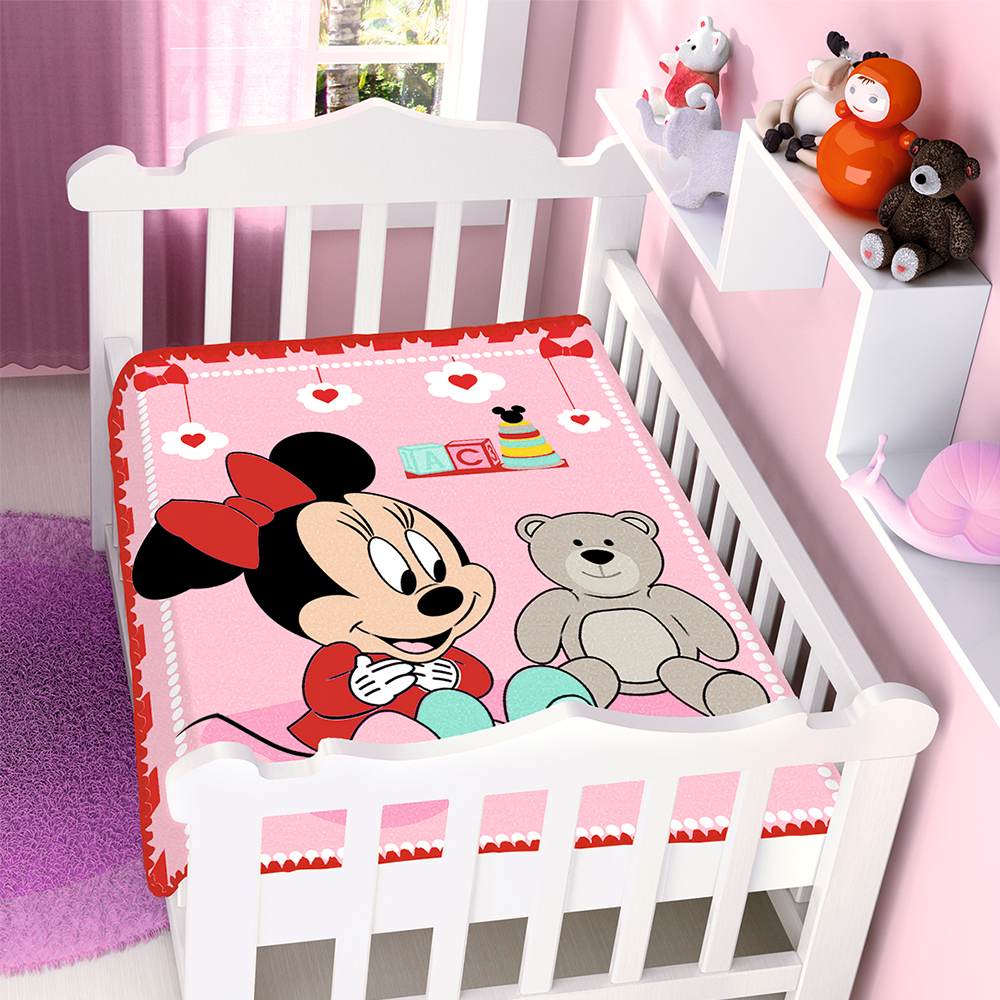 Cobertor de Berço Jolitex Raschel Minnie Mouse 90 x 110cm - Vermelho Surpresa