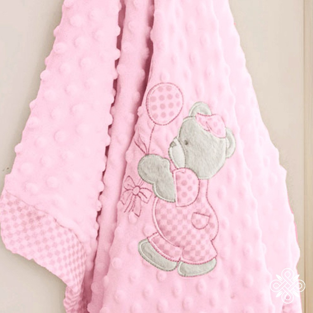 Edredom Infantil Jolitex Bolinha Ursinho Bordado 75 x 100cm - Rosa