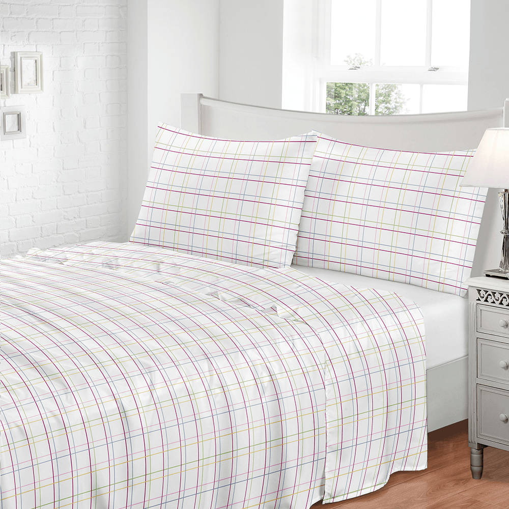 Jogo de Cama Casal 4Pçs Jolitex Estampado Toque Seda 300 fio - Quadriculado Branco