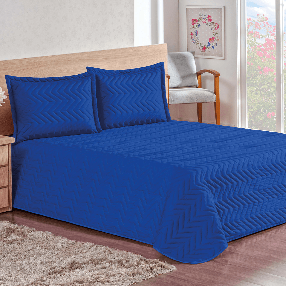 Colcha Cobre Leito Casal Imperium 3 Pçs Matelado 170 Fios  - Azul