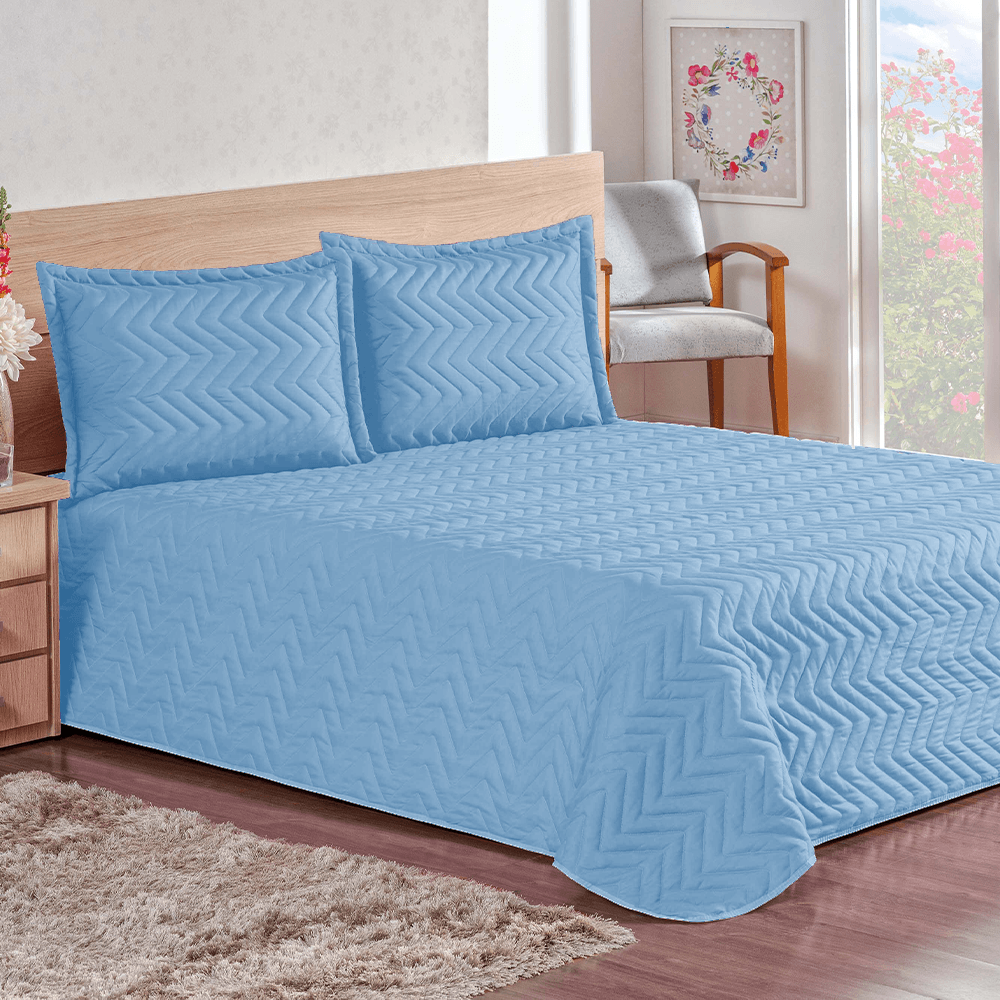 Colcha Cobre Leito Casal Imperium 3 Pçs Matelado 170 Fios  - Azul Claro