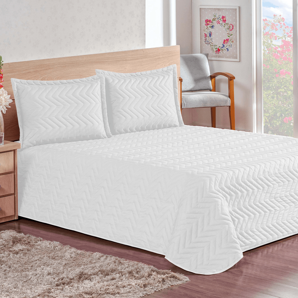 Colcha Cobre Leito Casal Imperium 3 Pçs Matelado 170 Fios  - Branco