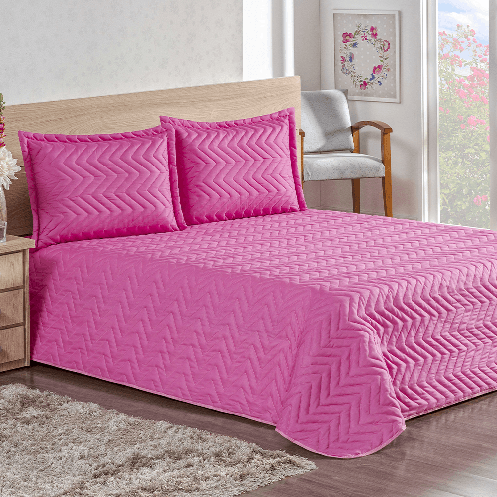 Colcha Cobre Leito Casal Imperium 3 Pçs Matelado 170 Fios  - Rosa