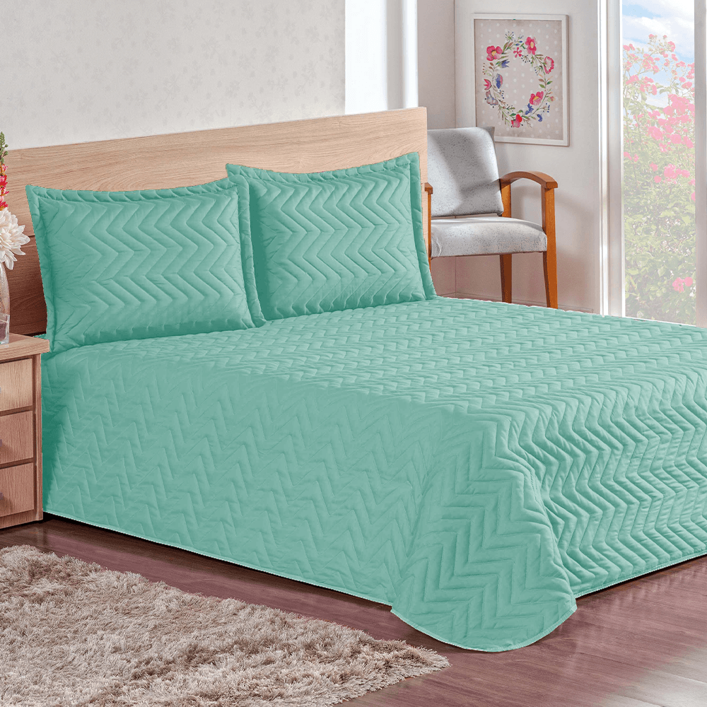 Colcha Cobre Leito Queen Imperium 3 Pçs Matelado 170 Fios  - Verde Claro