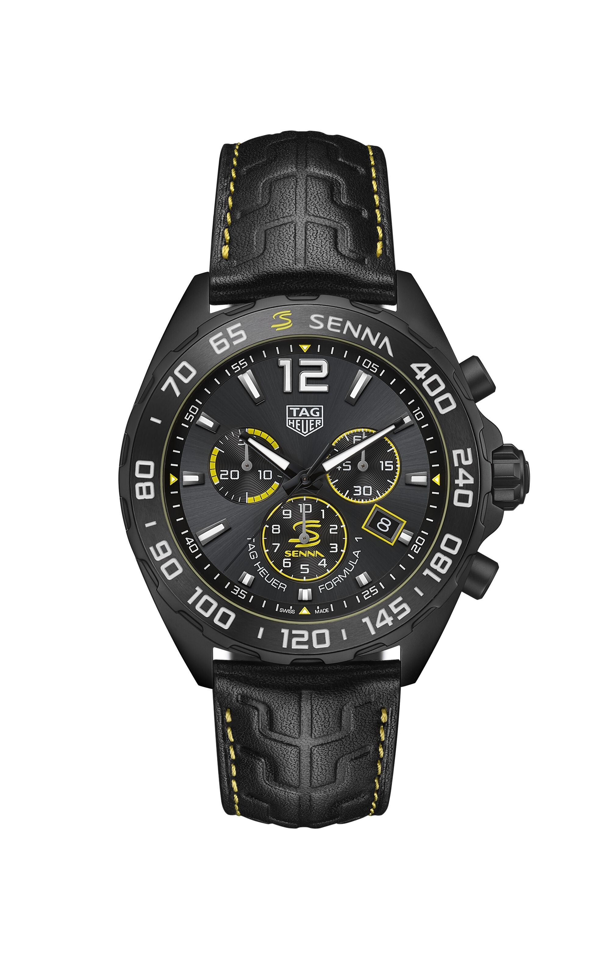 Tag Heuer F1 Senna 43mm Quartz pulseira em couro Dvoskinkulkes