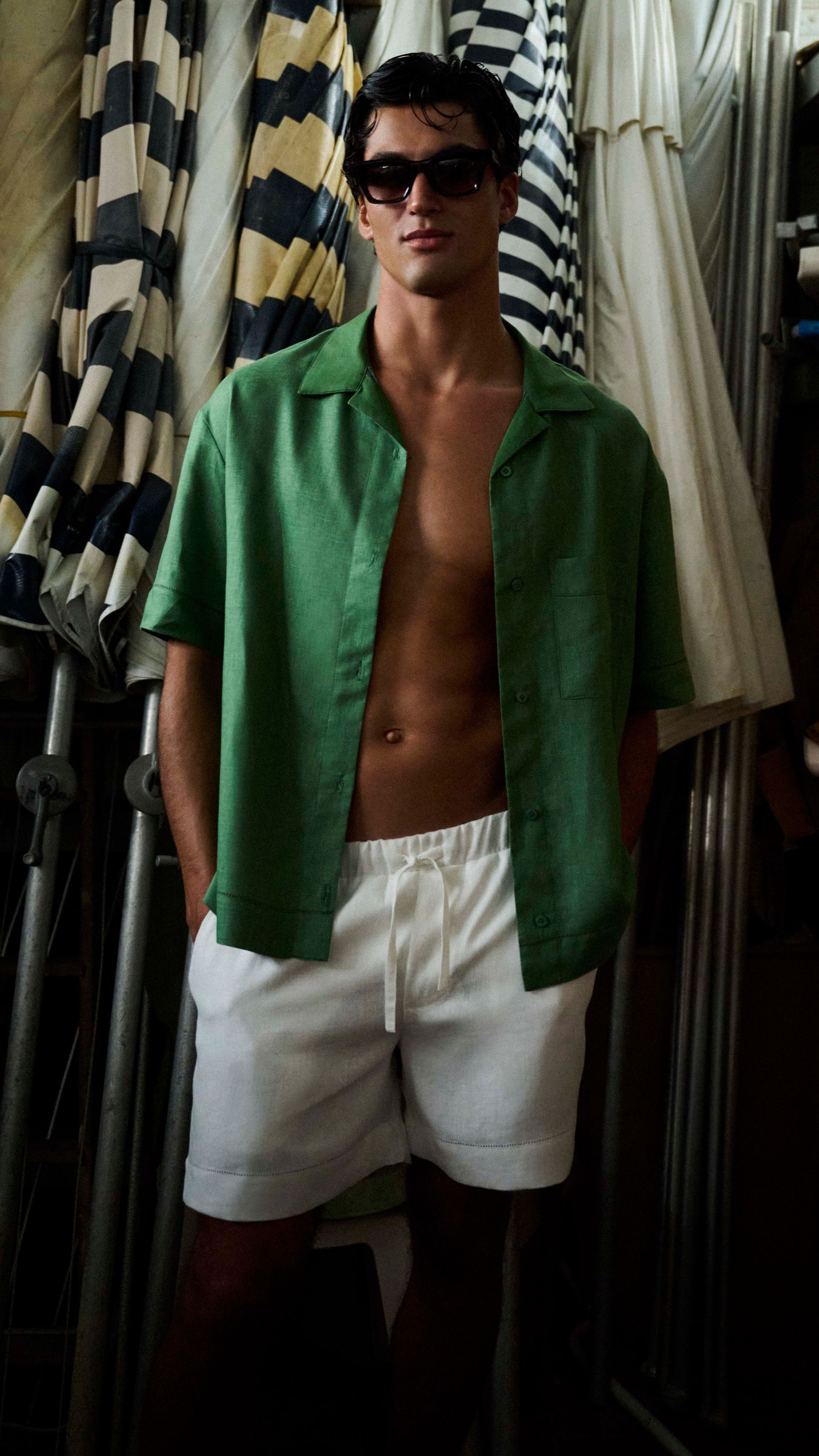 SHORT AJOUR LINHO