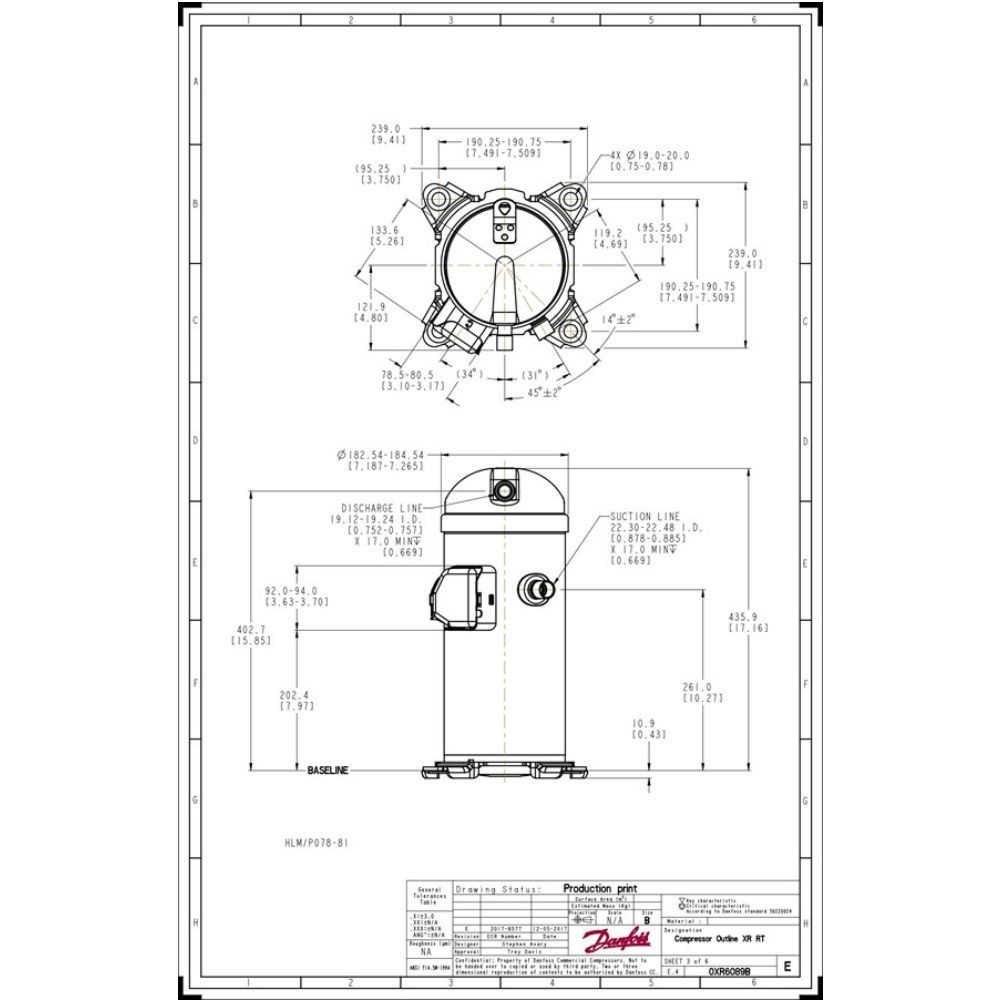 Compressor Scroll HLM081T2LC6 7TR / 81000 BTUs Danfoss 121L1911 - 220V  Trifásico