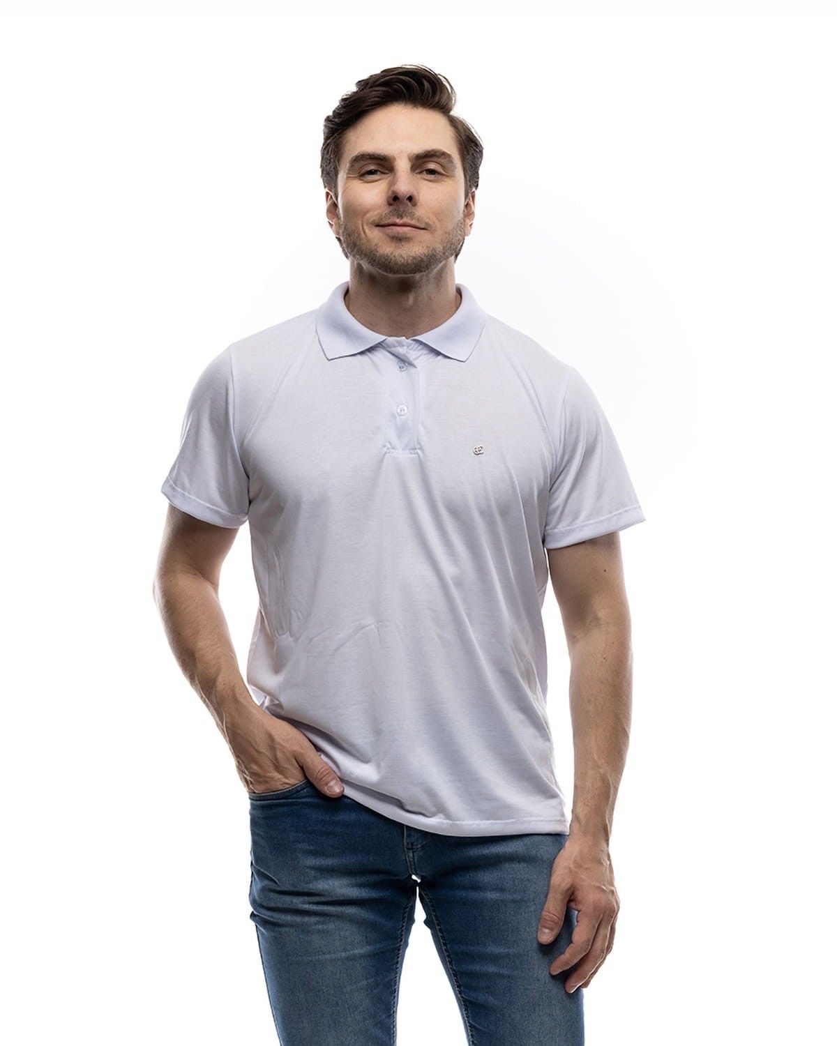 Camiseta Pólo Masculina Sem Punho Branca