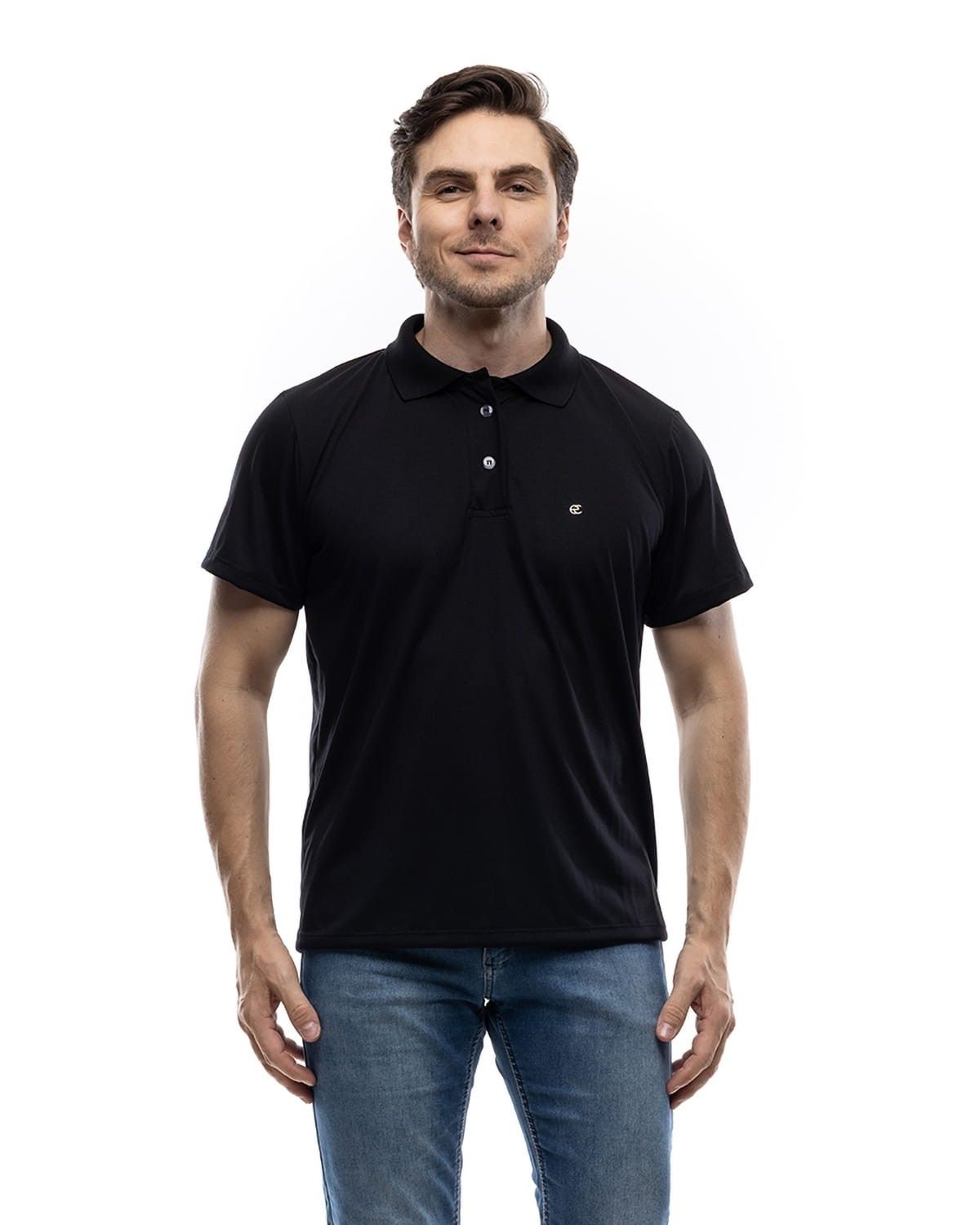 Camiseta Pólo Masculina Sem Punho Preto