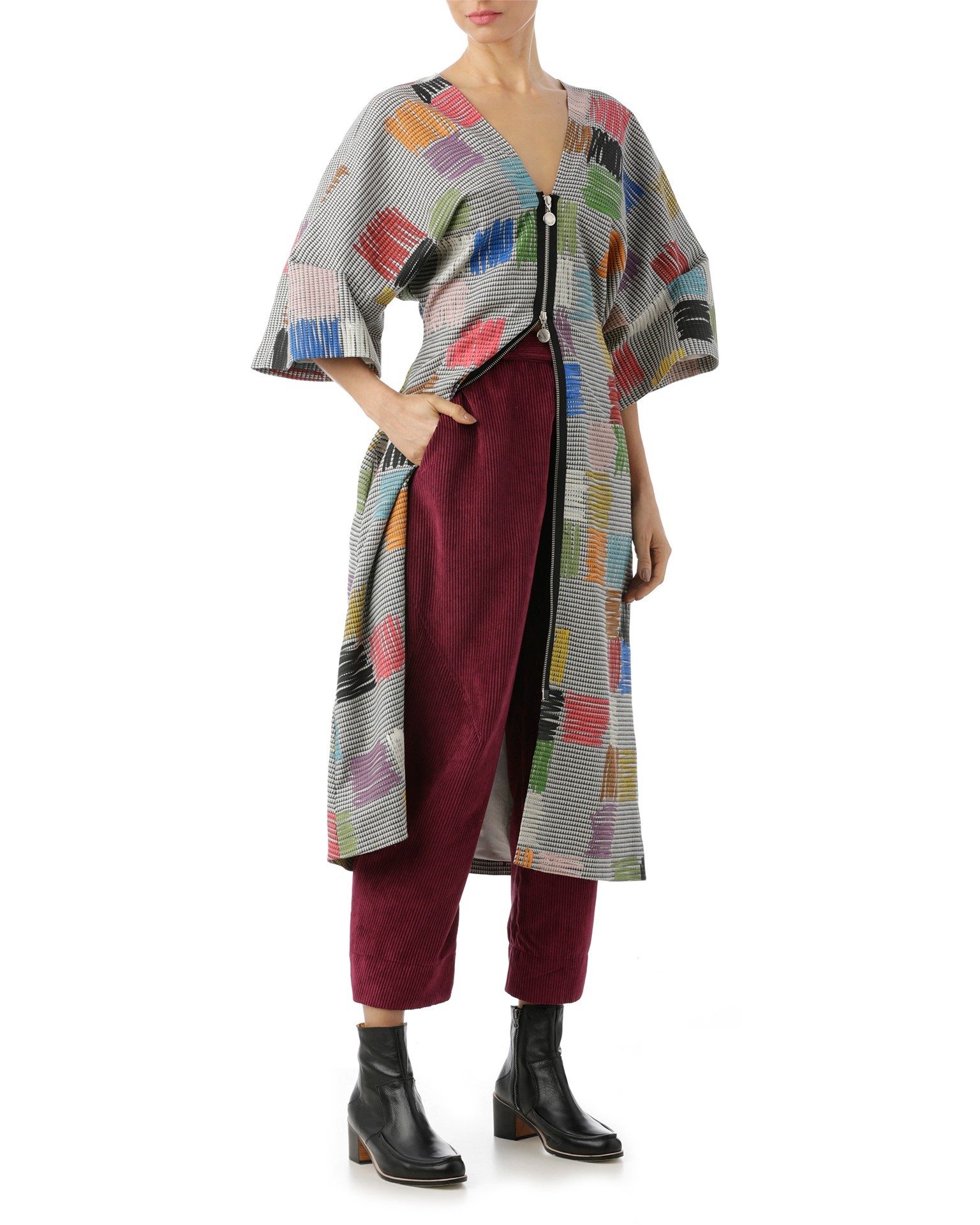 Vestido/ casaco manga ampla estampa manual colorido