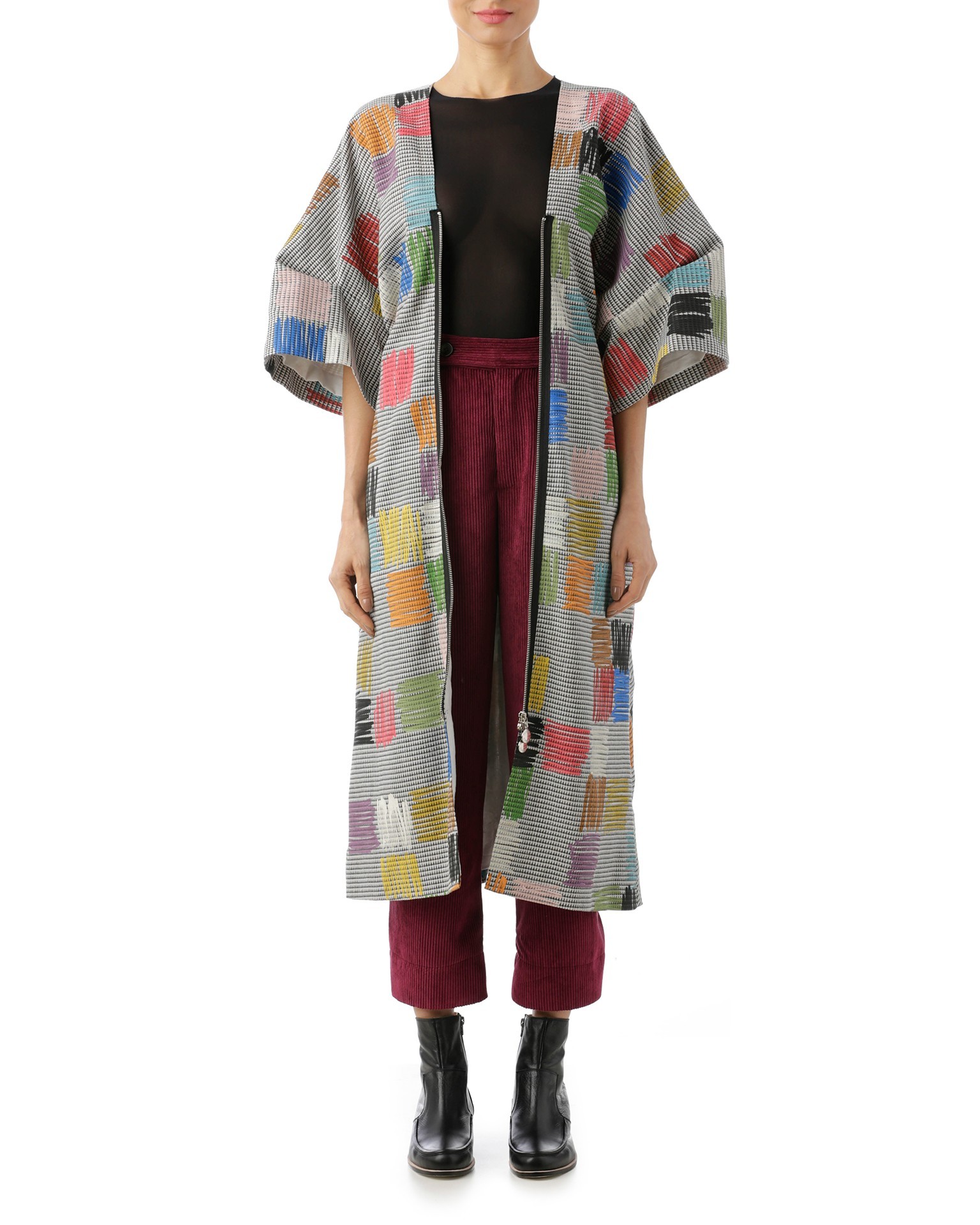 Vestido/ casaco manga ampla estampa manual colorido