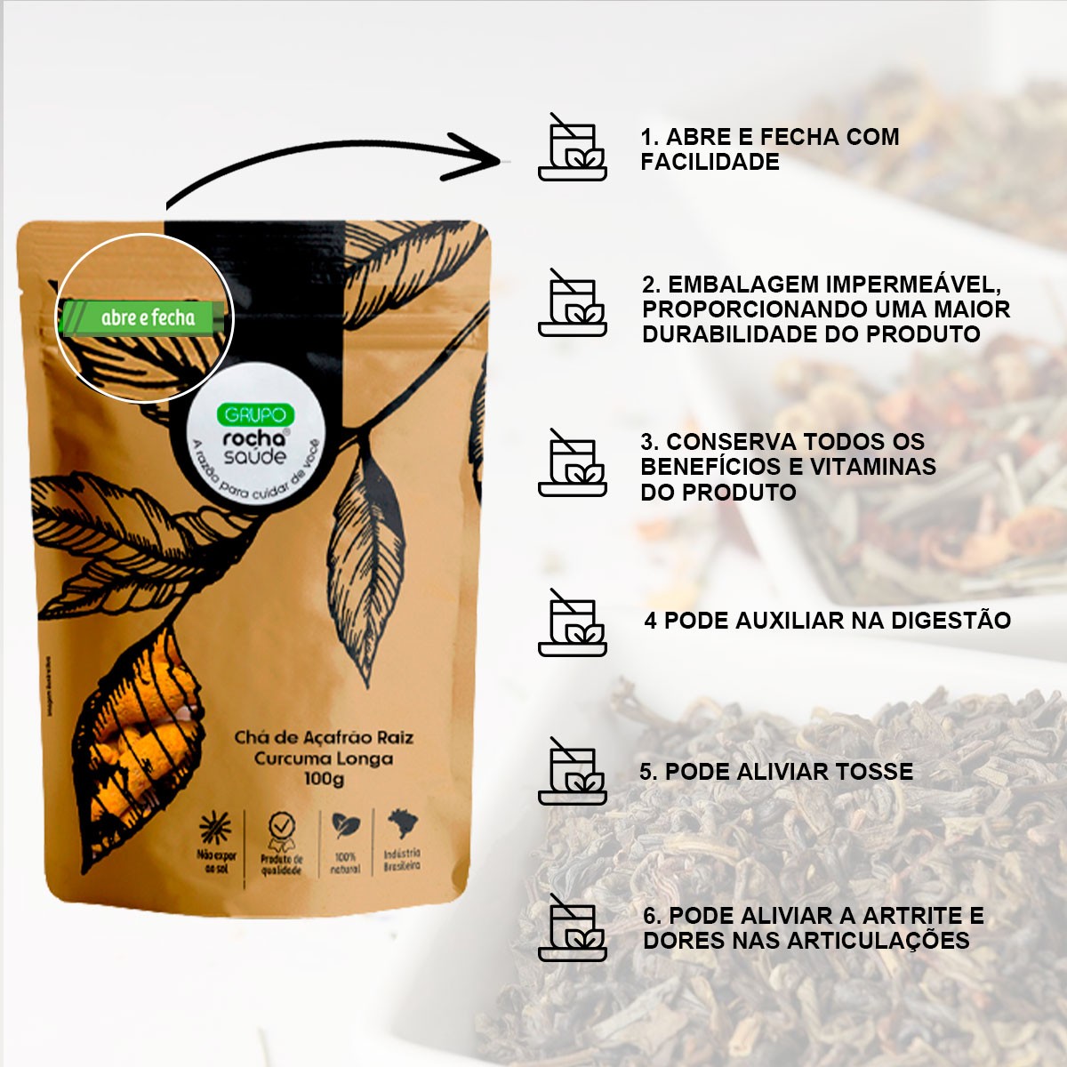 Chá de Açafrão Raiz (Curcuma) - Curcuma Longa - 100g