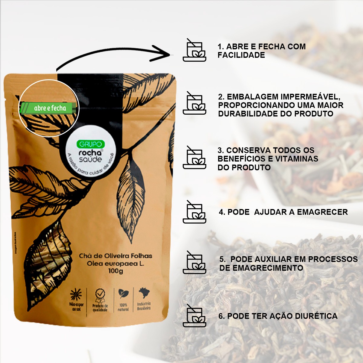 Chá de Oliveira Folhas - Olea europaea L. 100g